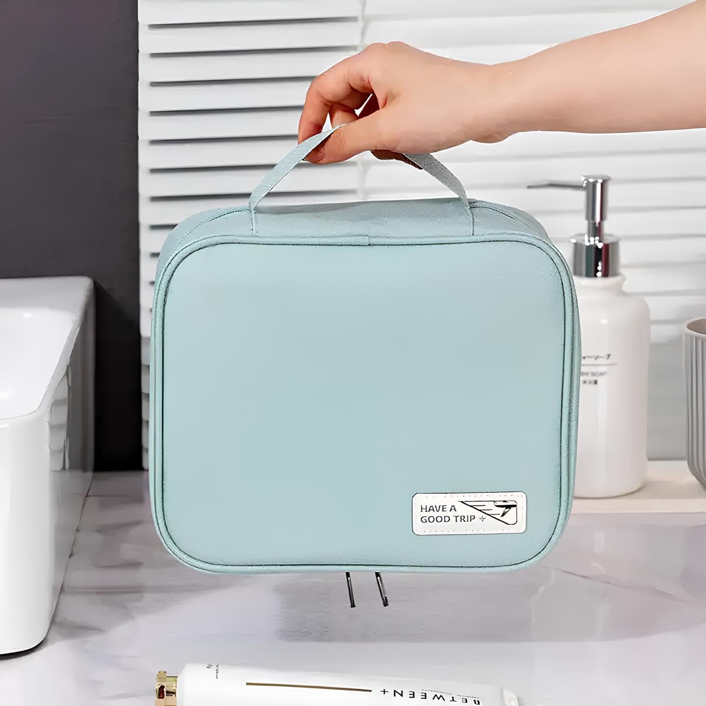 Electro Wolf Large Cosmetic Organizer Bag for Women - Waterproof Makeup Pouch with Multiple Pockets for Brushes, Toiletries & Beauty Essentials - Perfect for Travel, Home Storage & Daily Use (Cyan Blue)