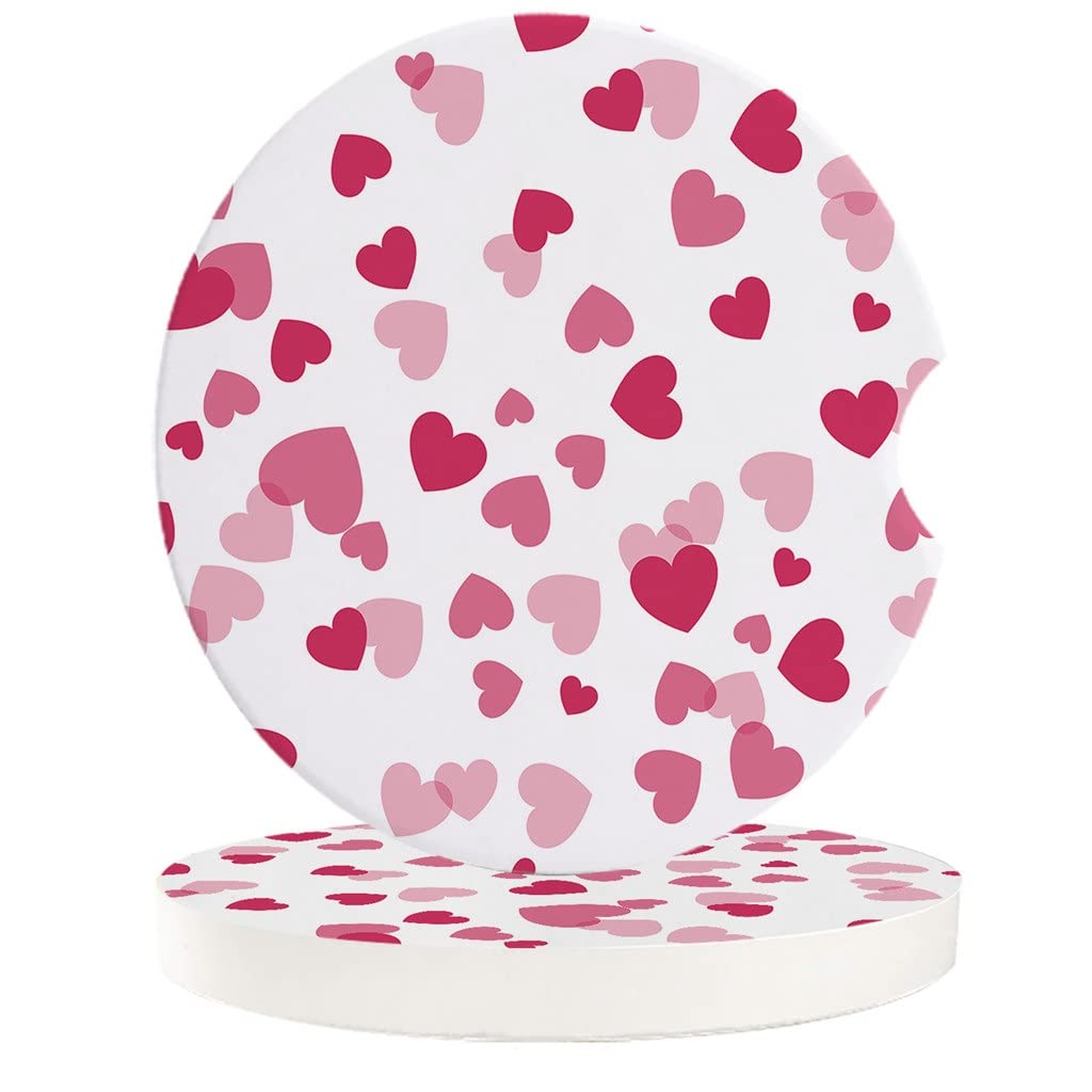 Pink Heart Car Coasters - 2pcs Ceramic Cup Holders for Bottles, Non-Slip Drink Coasters for Car Decor, Car Accessories - Perfect for Coffee, Tea, or Cold Drinks on the Go