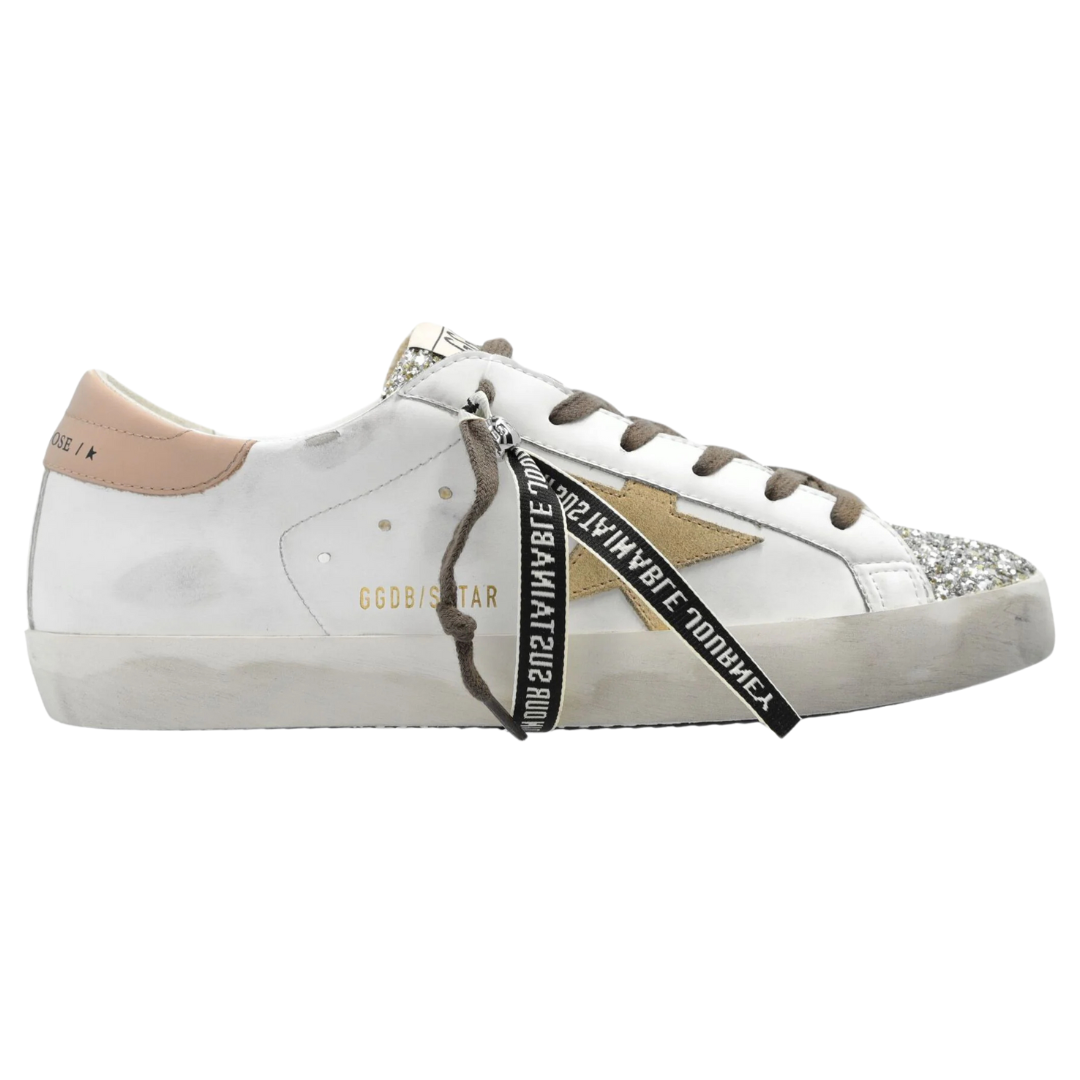 Glitter Toe & Cocoa Lace Superstar Women's Fashion Sneakers - Trendy Casual Shoes for Women, Perfect for Streetwear, Parties & Everyday Wear