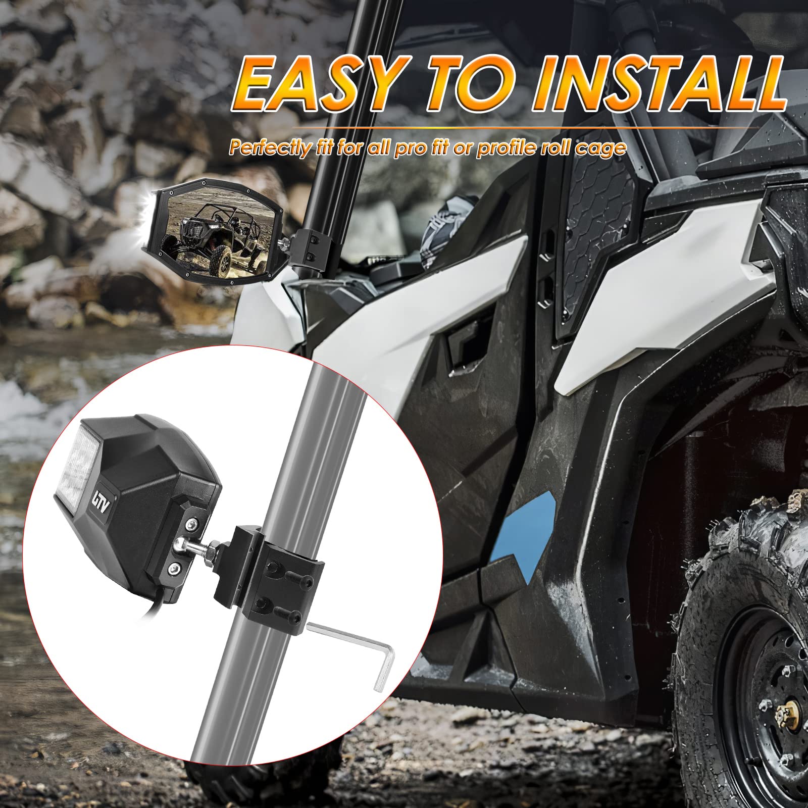 Pro-Fit LED UTV Side View Mirrors - Compatible with Polaris Ranger, Can Am Defender & Maverick Trail - Durable Off-Road Rear View Mirrors for Enhanced Visibility & Safety - Perfect for Night Riding, Hunting & Farm Work