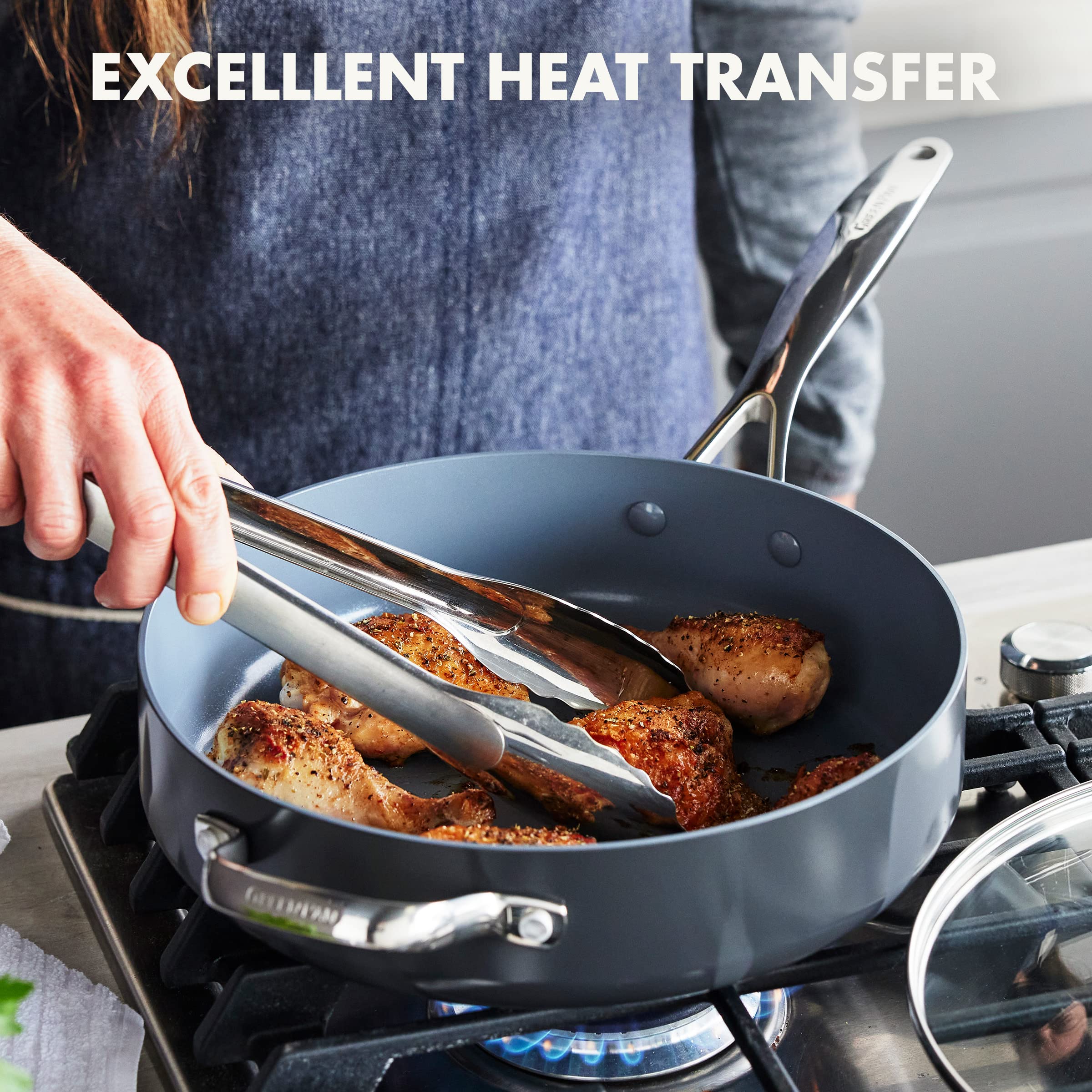 GreenPan Valencia Pro Hard Anodized Healthy Ceramic Nonstick 4.5QT Saute Pan with Lid - PFAS-Free, Induction Compatible, Dishwasher & Oven Safe (Gray) - Perfect for Sautéing, Frying & Everyday Cooking