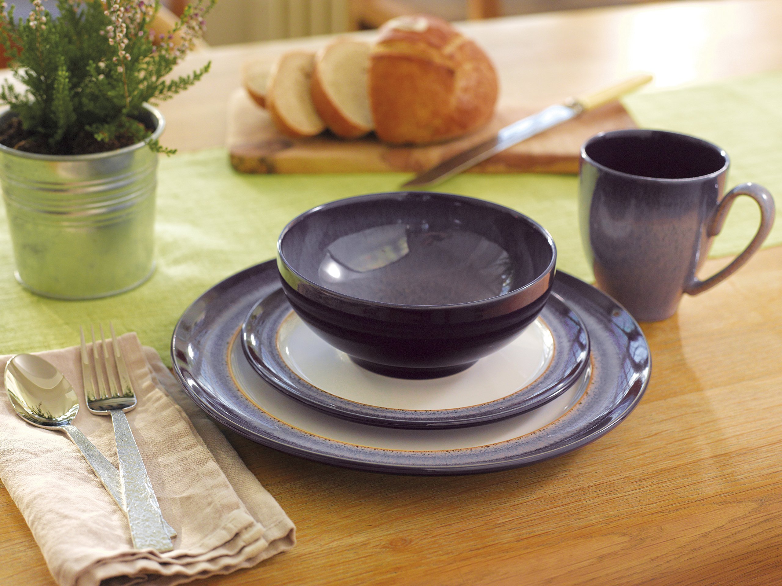 Denby Heather 4-Piece Dinner Plate Set - Elegant Blue Stoneware for Formal Dining & Entertaining | Includes Dinner Plate, Salad Plate, Bowl & Mug | Dishwasher & Microwave Safe