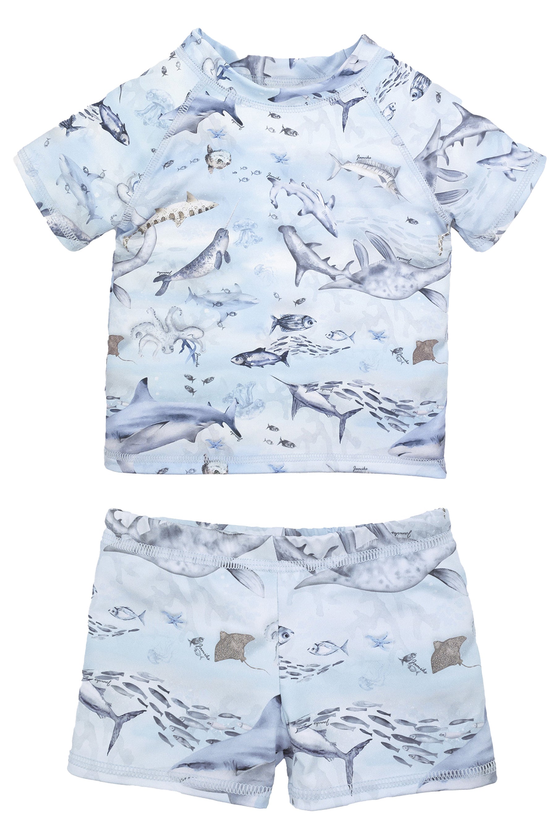 Travis Blue Ocean Print Swim Top & Shorts - Stylish Women's Swimwear Set for Beach, Pool & Vacation | Perfect for Summer Swimming & Water Activities