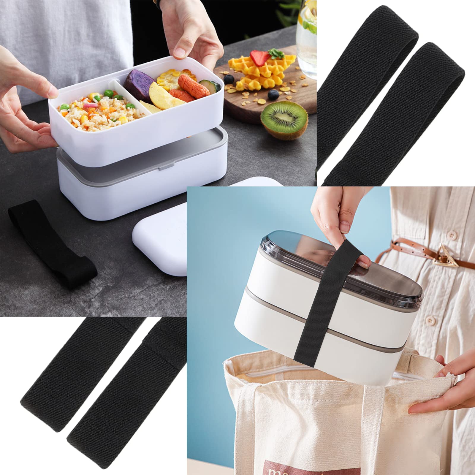 Bento Box Strap Replacement - 2 Pack Adjustable Lunch Container Bands for Home Office, School, Travel & Camping - Secure Fit for Bento Boxes & Meal Prep Containers