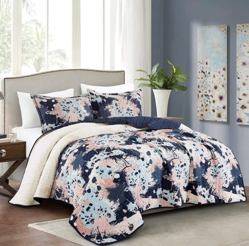 Premium 3-Piece Abstract Hermia Contemporary Quilt Set - Queen Size Bedding for Modern Bedrooms | Soft & Breathable Comforter Cover with Matching Pillow Shams | Perfect for Guest Rooms, Master Suites & Cozy Home Decor