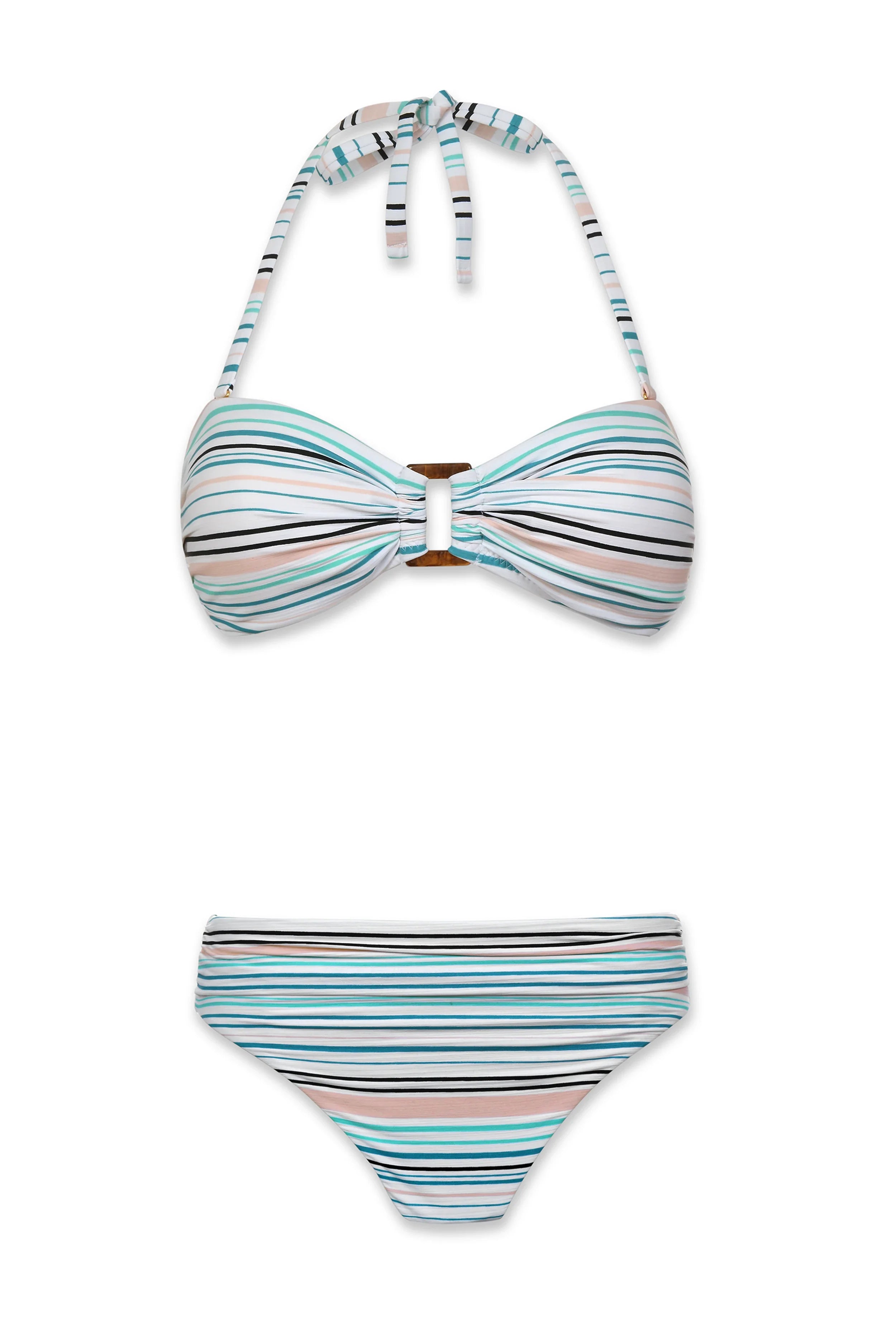 Stylish Hook Back Tortoise Bandeau Bikini Top | Textured Coastal Stripe Design - Perfect for Beach Vacations & Summer Pool Parties