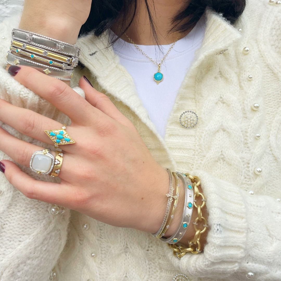 Jude Frances Mixed Metal Narrow Nina Beaded Kite Cuff Bracelet - Elegant Boho Jewelry for Women - Perfect for Parties, Weddings & Everyday Wear