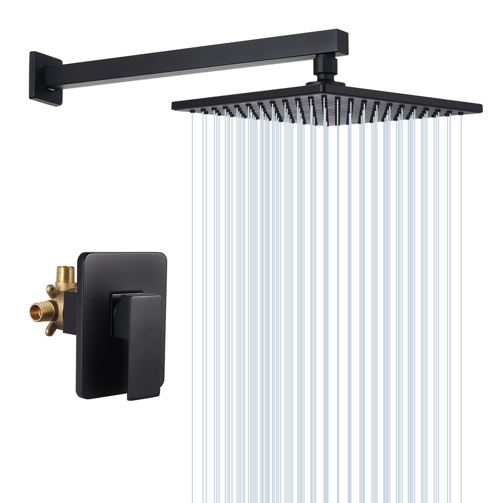 KES 10 Inch Matte Black Rain Shower Head Set with Pressure Balance Valve - Complete Shower System for Luxury Bathroom Upgrade (Model XB6210-BK) | Perfect for Modern Master Bathrooms & Spa-Like Shower Experience