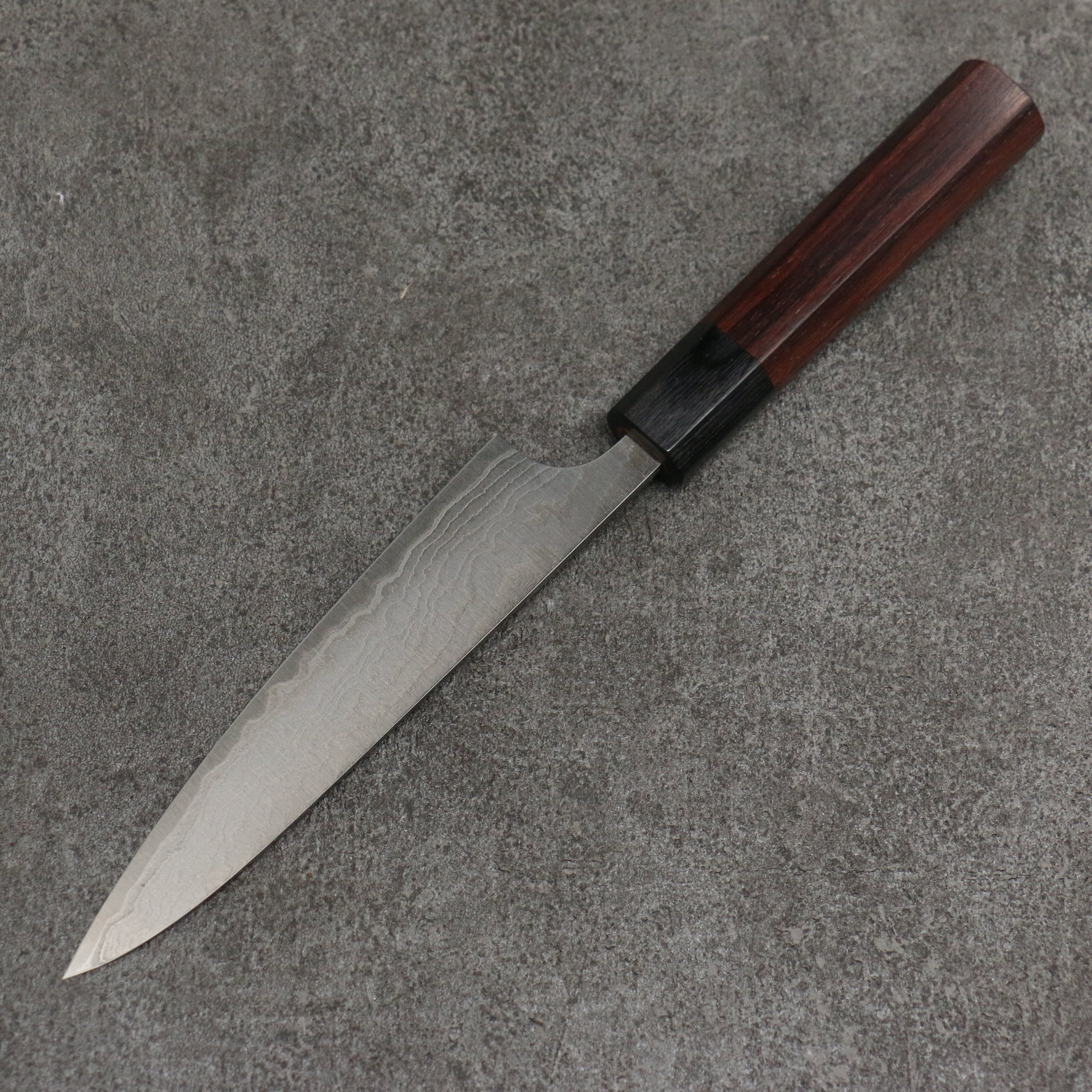 Premium Nao Yamamoto SG2 Damascus 135mm Petty Knife - Handcrafted Migaki Finish, Rosewood Handle with Black Pakka Wood Ferrule - Perfect for Slicing, Dicing & Precision Kitchen Tasks