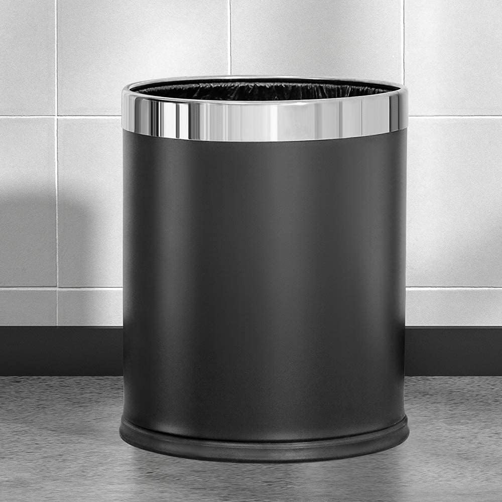 Open Top Metal Trash Can - Black Round Waste Basket for Hotel, Restaurant & Office Use - Durable Garbage Bin for Commercial Spaces, Reception Areas & Housekeeping