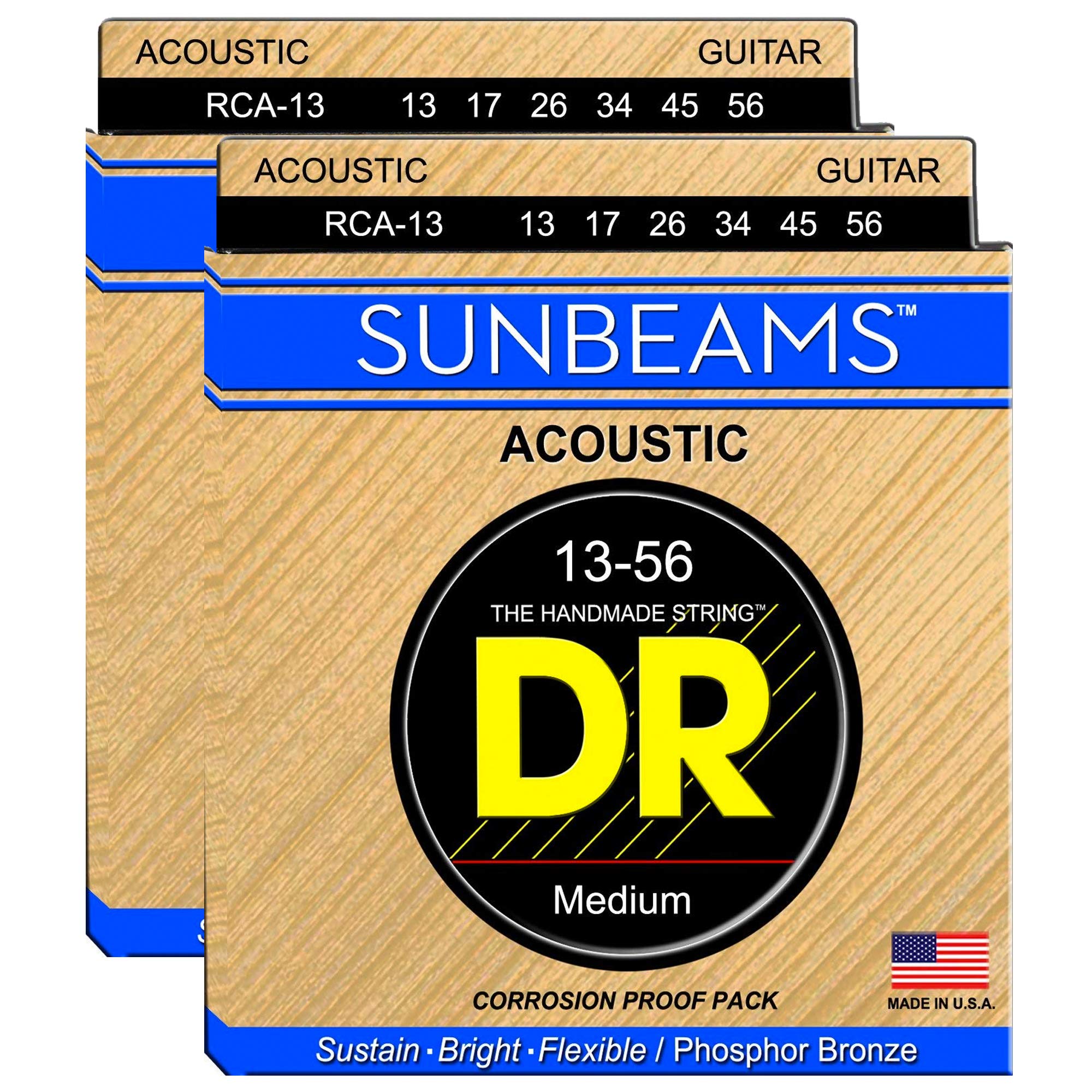 DR Strings Sunbeam Acoustic Guitar Strings 13-56 Gauge, 2-Pack Bundle - Perfect for Folk, Country & Fingerstyle Playing