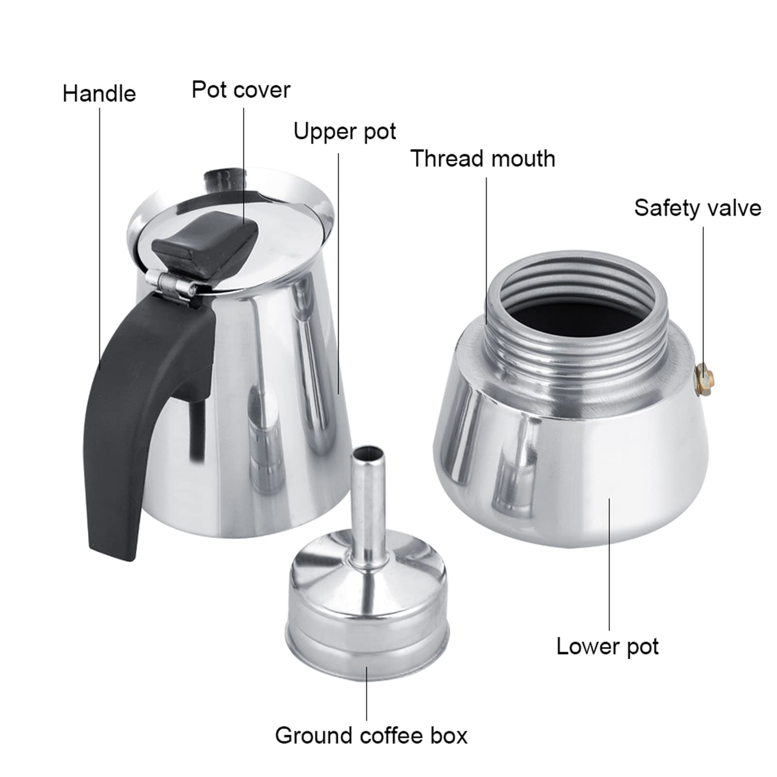 Pilipane Portable Stovetop Coffee Maker - Stainless Steel Moka Pot for Espresso, Ideal for Home, Office & Camping - Compatible with Gas, Electric & Ceramic Stoves | Perfect for Morning Brews, Outdoor Adventures & Office Coffee Breaks