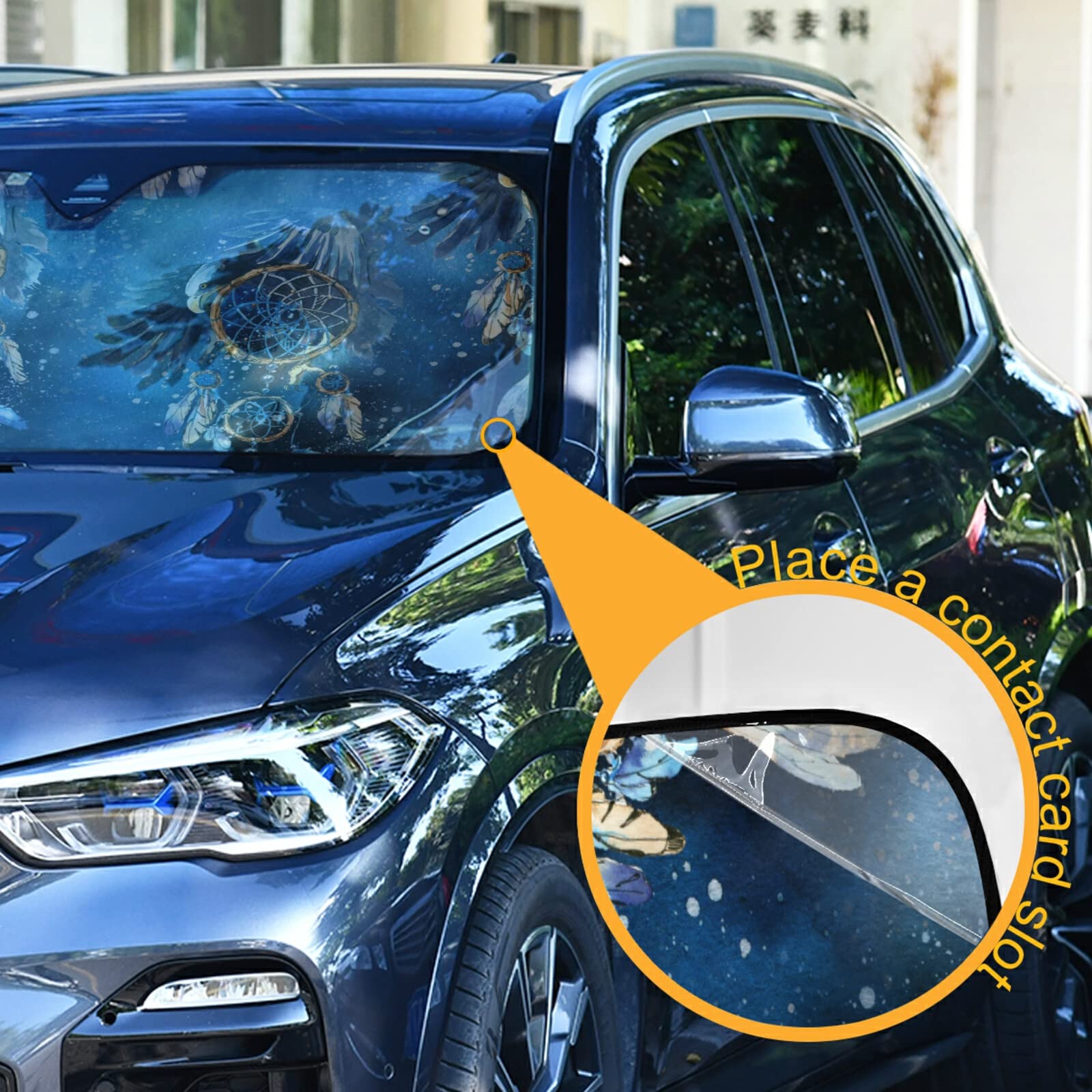 Premium Hawk Dream Catcher Car Sunshade – Foldable Windshield Sunscreen UV Protection (55 x 27.6 Inches) | Blocks Heat & Glare for Cars, SUVs & Trucks | Perfect for Summer Parking & Road Trips