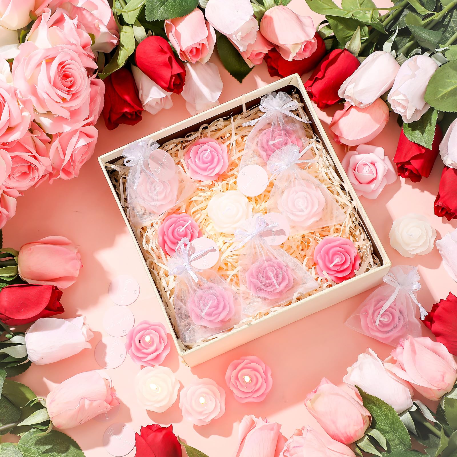 Pink Rose Tealight Candles 24-Pack - Wedding Favors & Party Decor for Guests