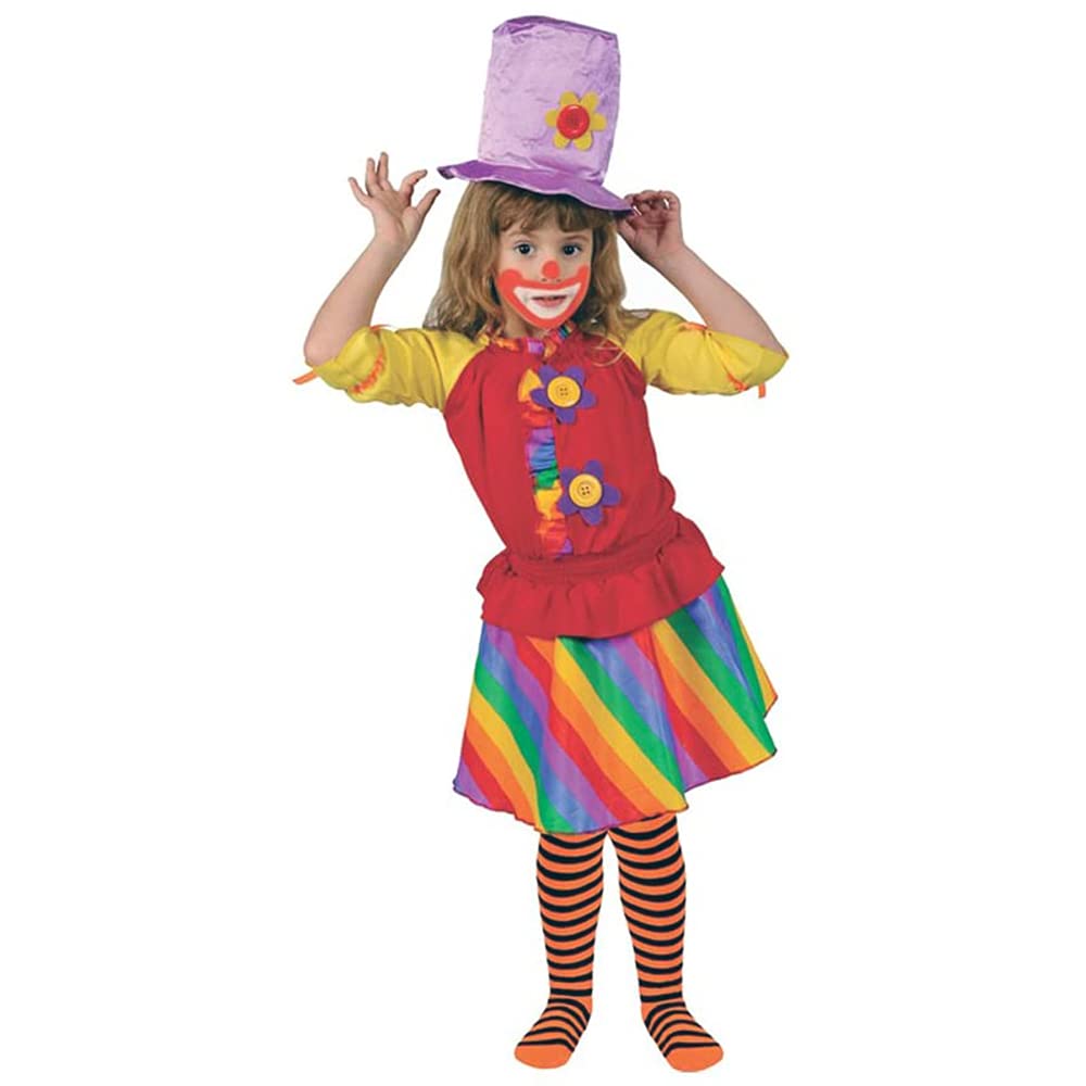 Girls Rainbow Clown Costume Set with Matching Hat - Fun Dress Up Outfit for Kids Halloween, Birthday Parties & Circus Themed Events
