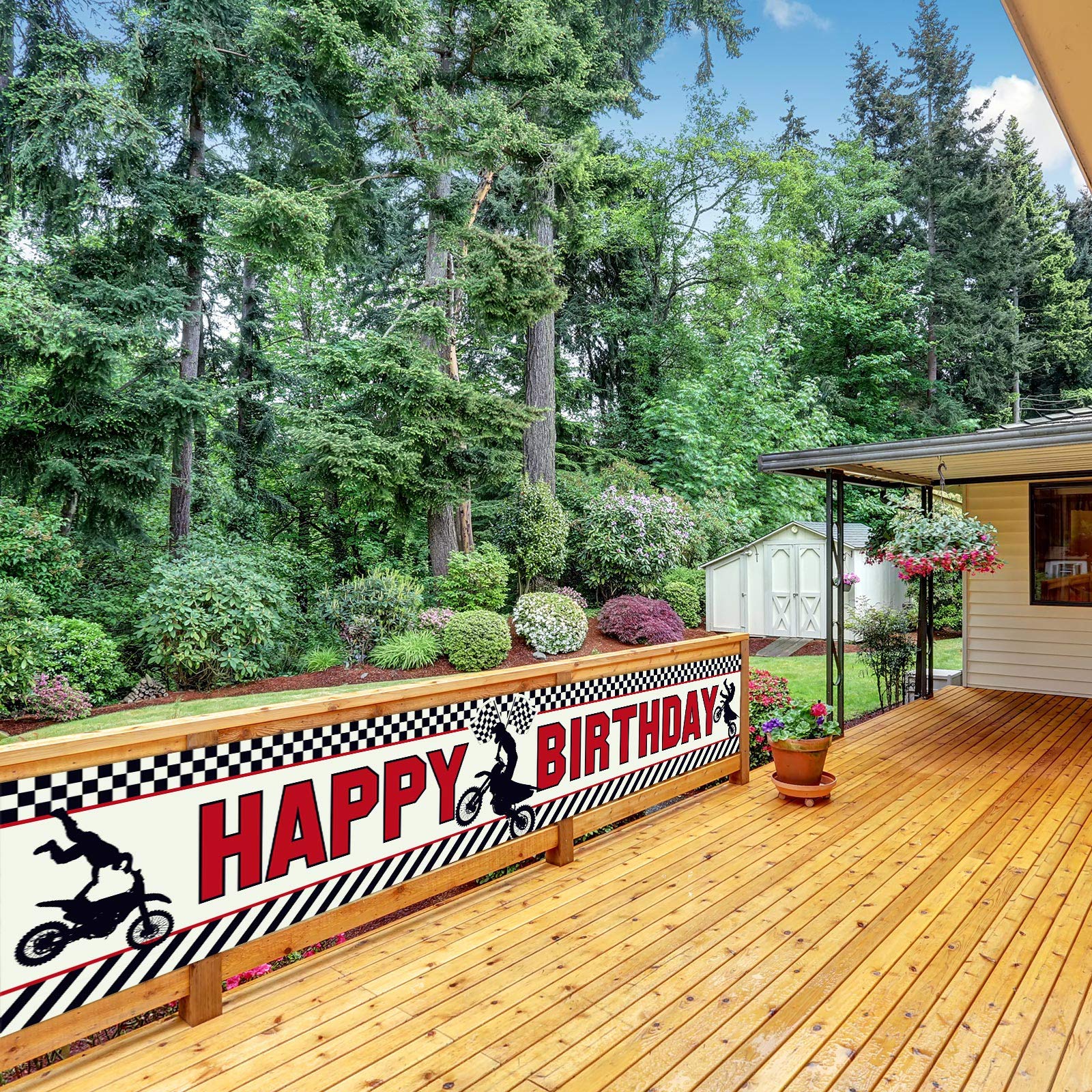Boao Large Motocross Birthday Banner - 250x45cm (98.4x17.7 Inch) Dirt Bike Party Decorations for Boys & Girls - Indoor/Outdoor Racing Theme Party Supplies - Perfect for Birthday Celebrations, Baby Showers & Motorcycle Themed Events