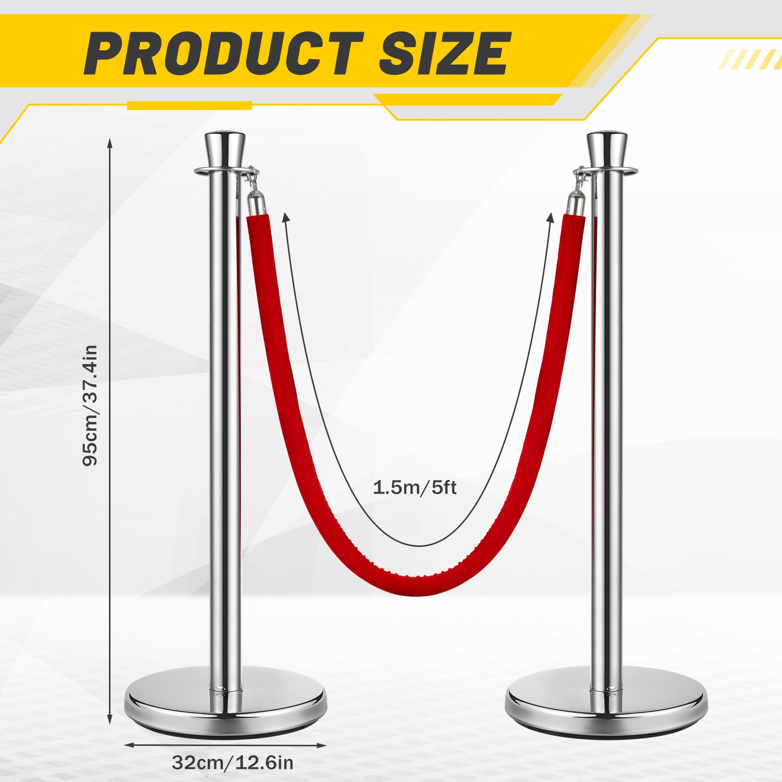 Wesiti 6-Pack 5ft Red Velvet Rope Stanchions with Hollow Base - Premium Crowd Control Barriers for Events, Parties, and Queue Management | Perfect for Wedding Receptions, VIP Sections & Retail Stores