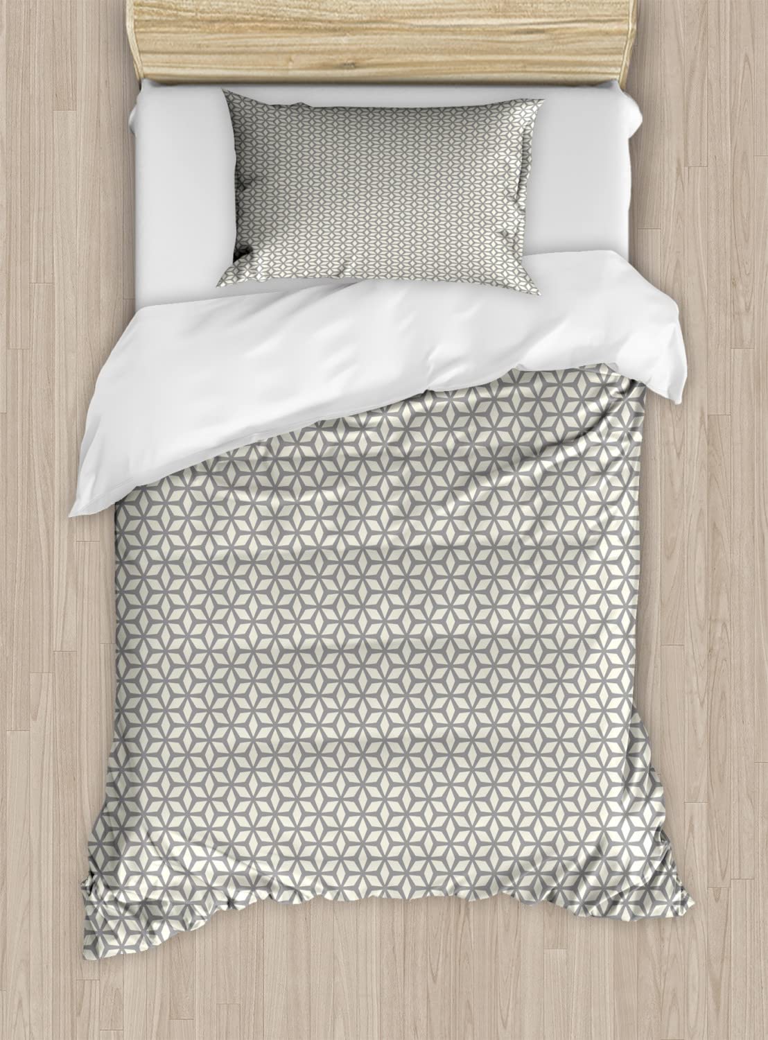 Ambesonne Geometric Duvet Cover Set King Size - Modern Star & Rhombus Pattern with Grey Ivory Background - 2 Duvet Covers & 4 Pillowcases - Contemporary Bedding for Master Bedroom or Guest Room