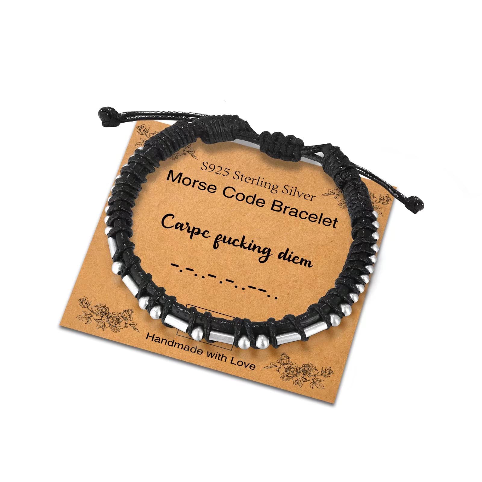 Sterling Silver Morse Code Bracelet for Women & Men - Adjustable Leather Cuff with Inspirational Message - Unique Birthday & Friendship Gift Jewelry for Everyday Wear & Special Occasions