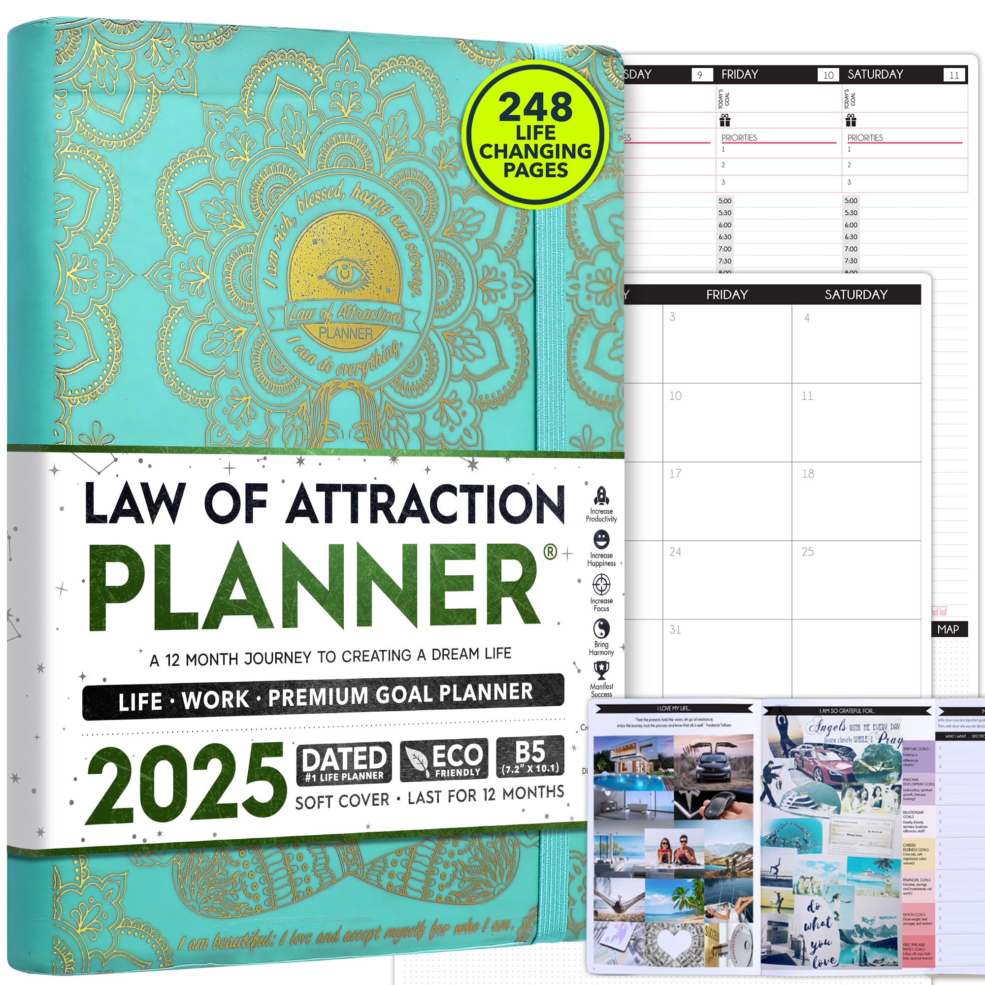 2025 Law of Attraction Planner - Hourly Weekly Monthly Goal Setting Organizer | 12-Month Productivity Journal with Gratitude Tracking, Vision Board, Stickers & Gift Box | Perfect for Manifestation, Self-Improvement & Daily Planning