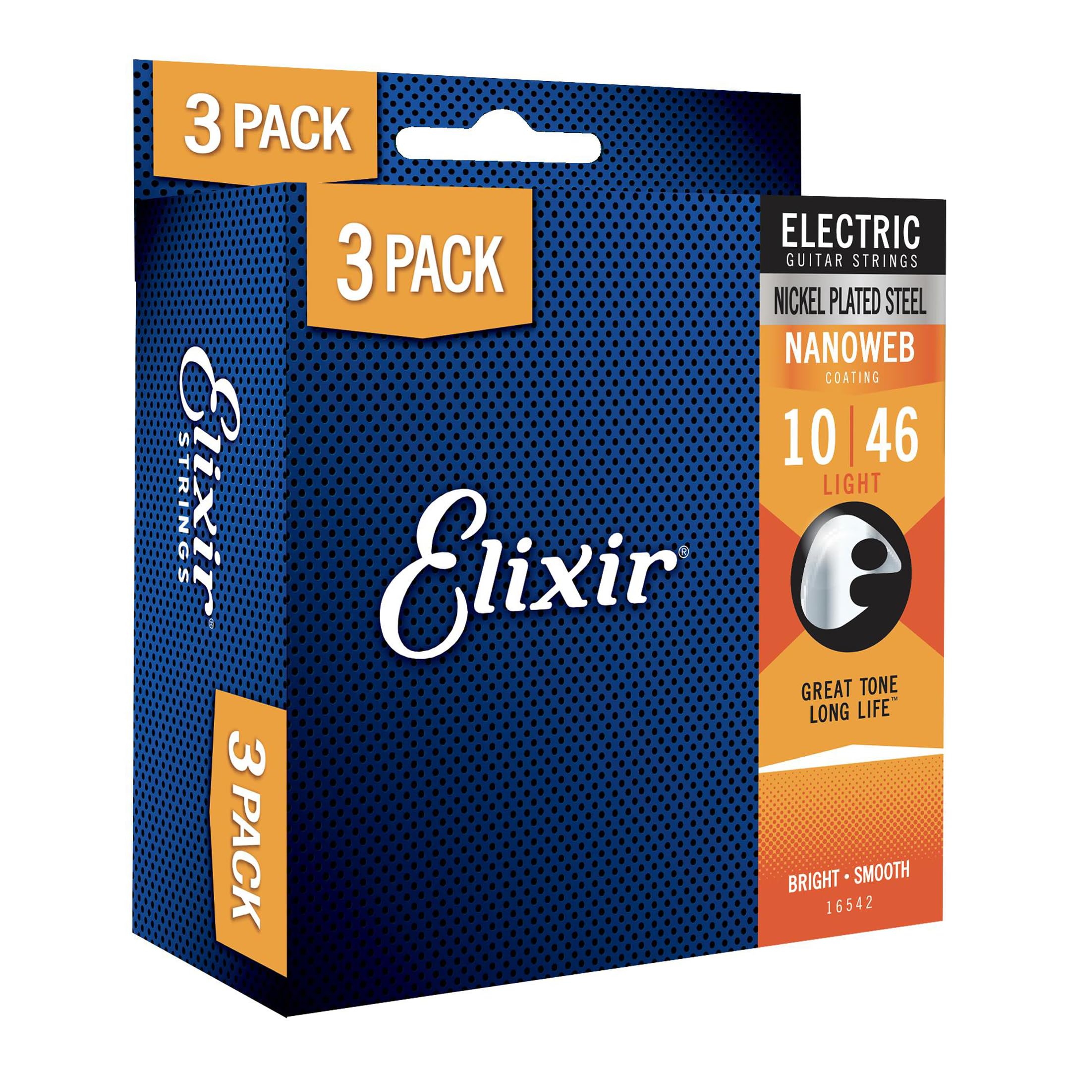 Elixir Electric Guitar Strings 10-46 Light 3 Pack - Nickel Plated Steel with NANOWEB Coating for Long-Lasting Bright Tone & Comfortable Feel | Perfect for Rock, Blues & Studio Recording