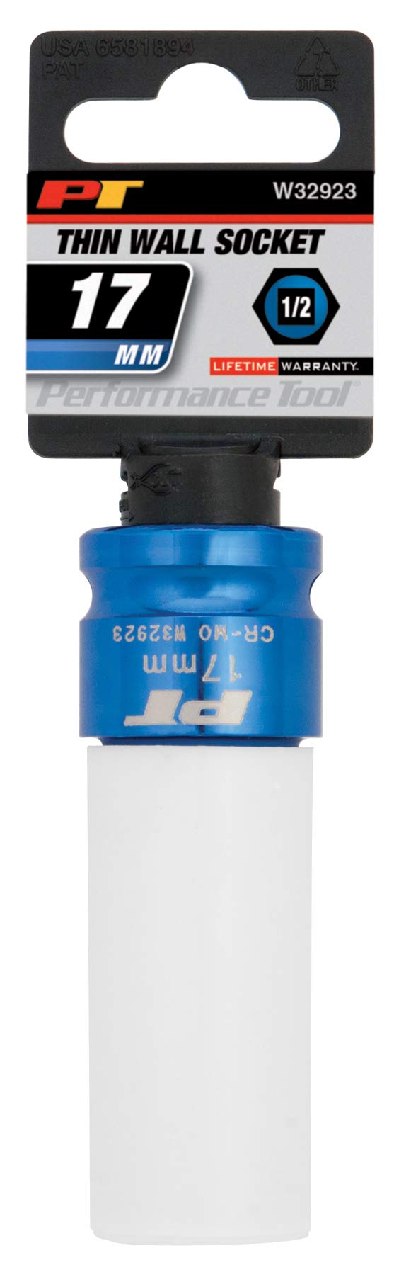 Performance Tool W32923 1/2-Inch Drive 17mm Thin Wall Impact Socket - Blue - Perfect for Automotive Repairs, Machinery Maintenance & DIY Projects