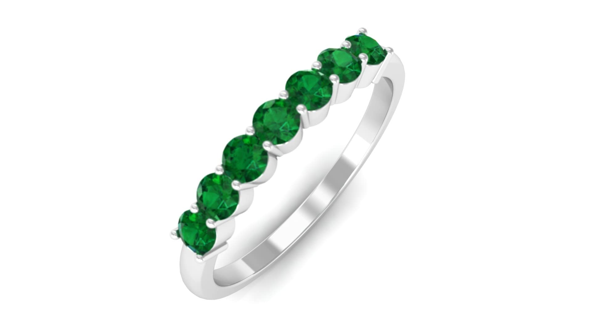1/2 CT Prong Set Emerald Half Eternity Ring for Women - 14K Solid Gold May Birthstone Ring - Elegant Gift for Anniversary, Engagement & Special Occasions