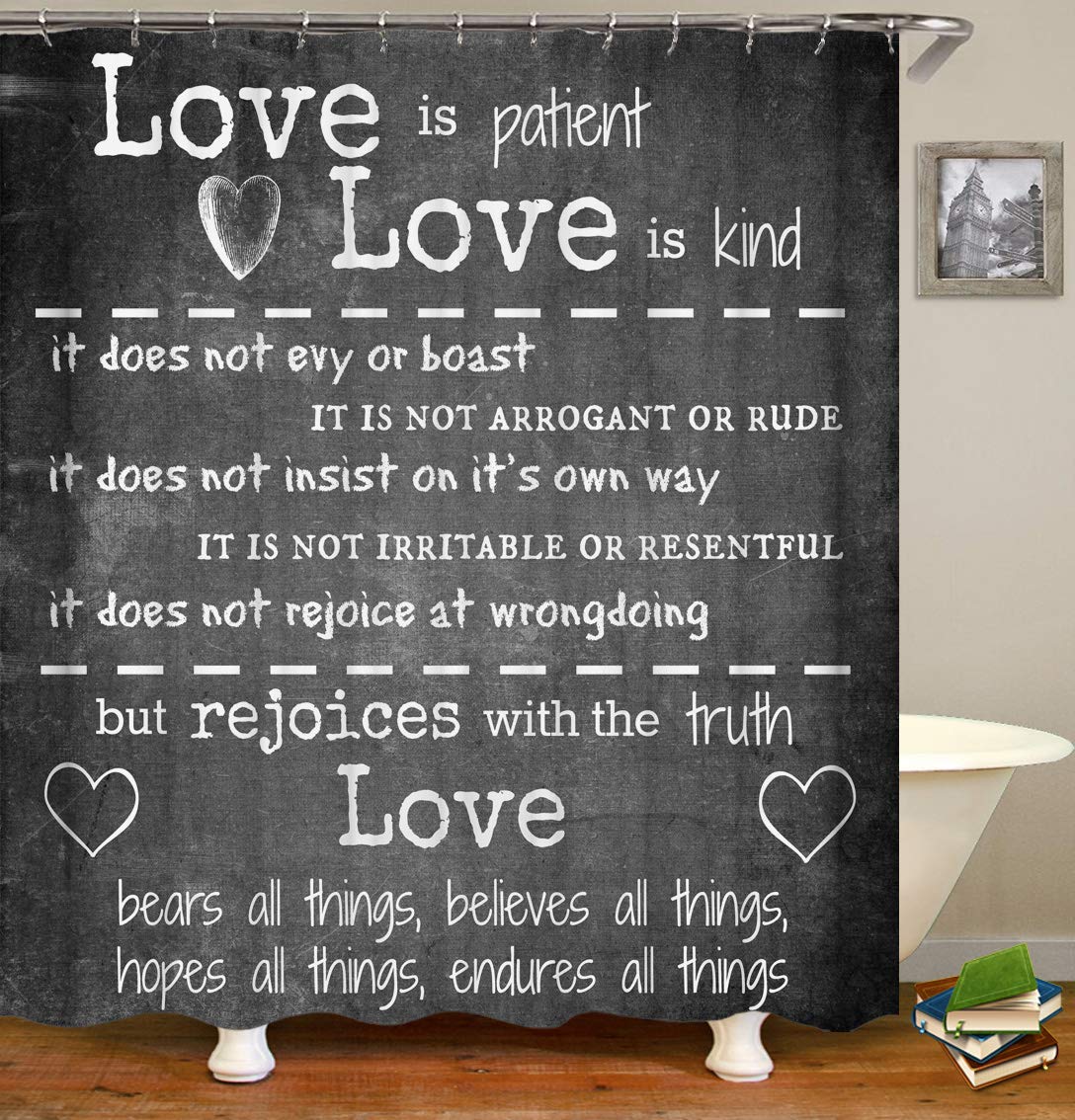 Modern Stylish Black Background Shower Curtain Set with Inspirational English Sayings - 72 x 72 Inches, Machine Washable Fabric, Includes 12 Hooks - Perfect for Bathroom Decor, Home Spa, and Gift Ideas