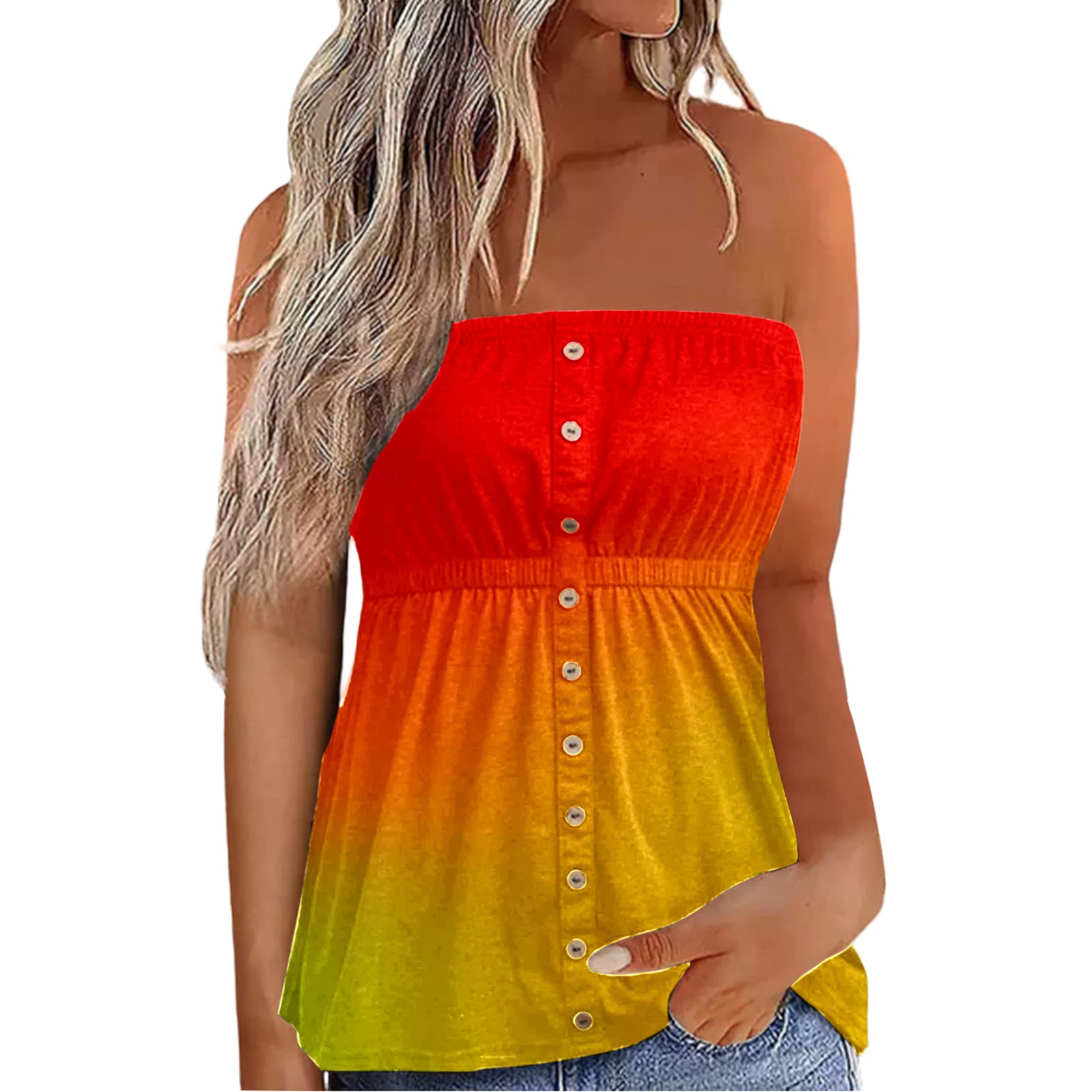Women's Summer Casual Wrap Top - Printed Button Decoration Gradient Design Black Crop Top Spandex Shirt for Beach, Party & Vacation Outfits
