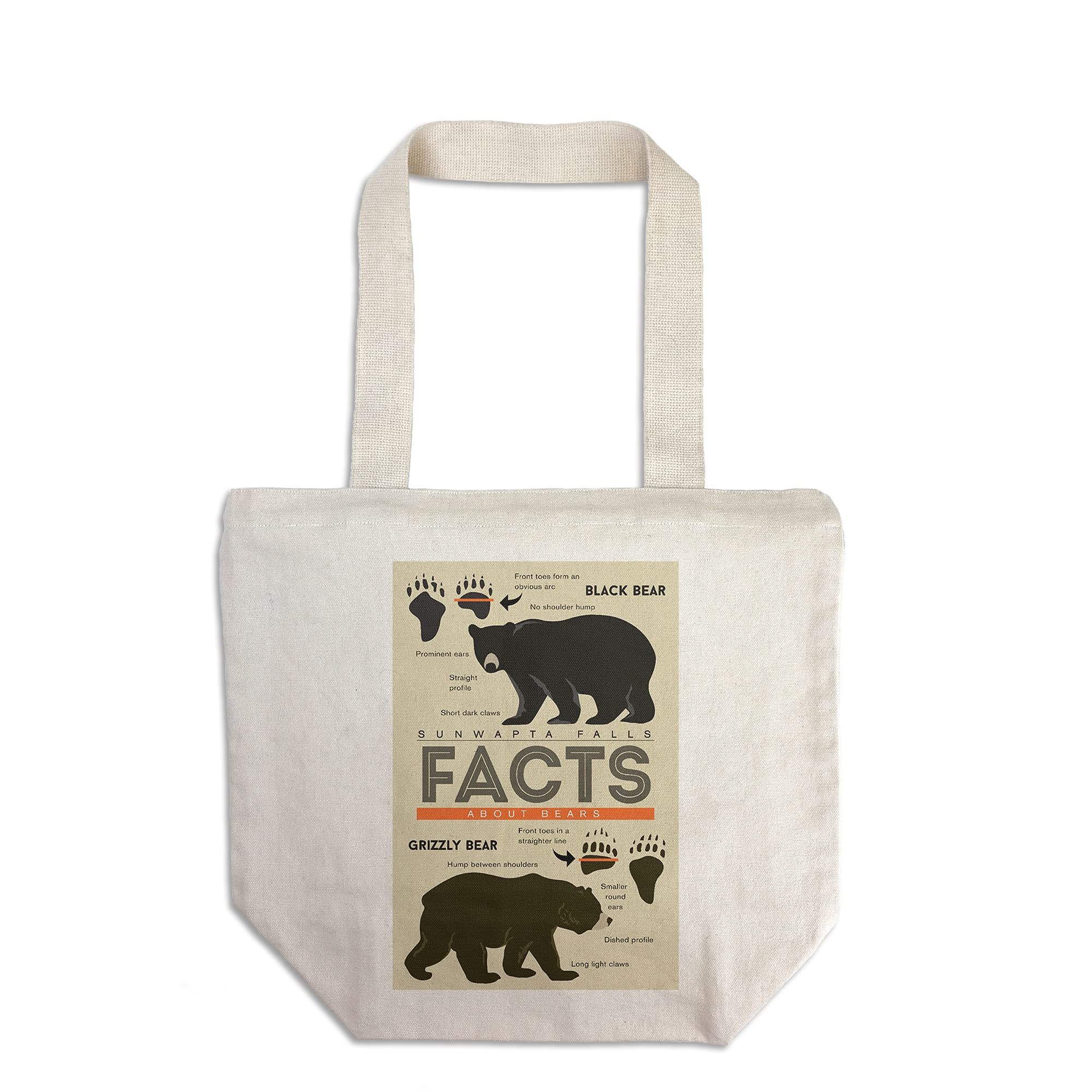 Lantern Press Jasper National Park Canada Sunwapta Falls Bear Facts Grizzly & Black Bear 100% Cotton Canvas Reusable Tote Bag - Perfect for Grocery Shopping, Beach Trips & Eco-Friendly Lifestyle