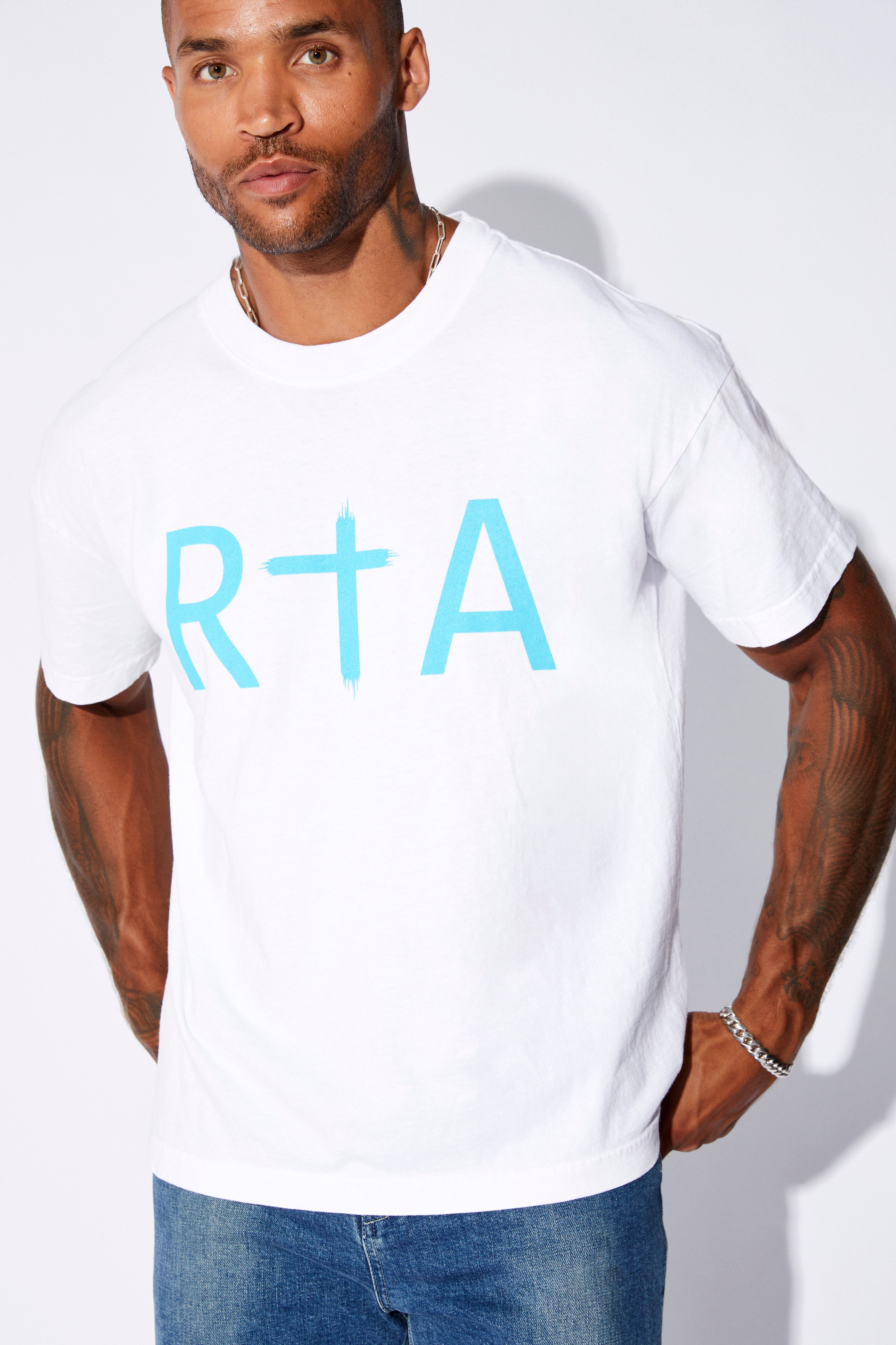 Liam Men's Short Sleeve T-Shirt with Front Logo - Comfortable Casual Blue Cotton Tee for Everyday Wear, Gym & Outdoor Activities