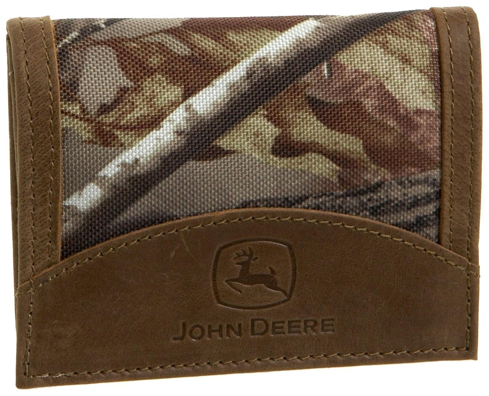 John Deere Men's Genuine Leather Tri-Fold Wallet with Gift Box - Perfect for Everyday Use, Travel & Gifting