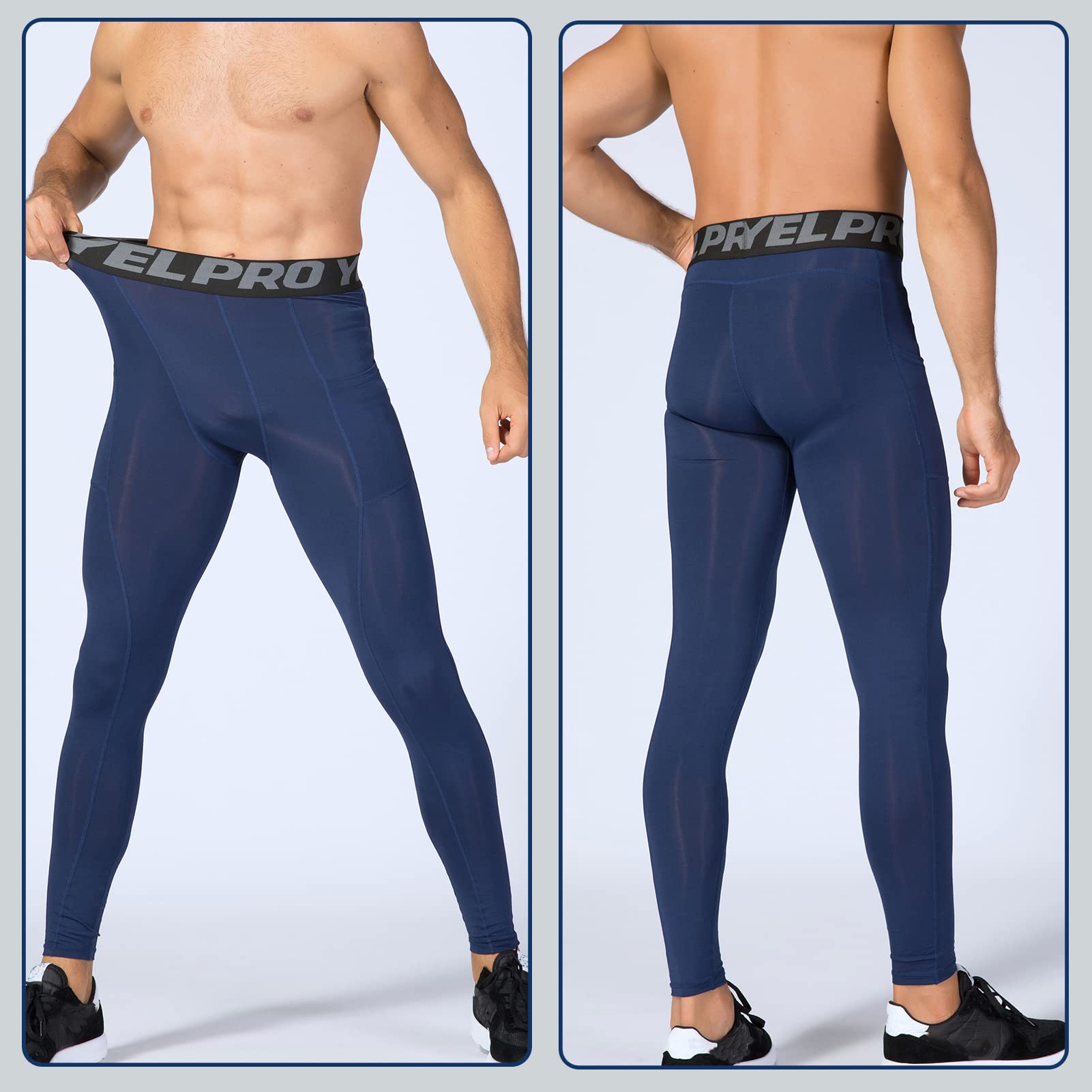 Ruowuhen 2 Pack Men's Compression Running Tights - Moisture Wicking Gym Workout Pants with Pockets for Jogging, Training & Outdoor Sports | Base Layer for Cold Weather & Active Lifestyle