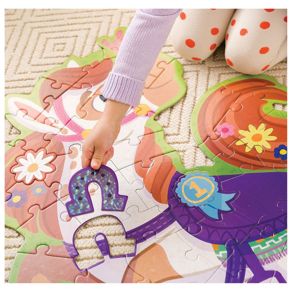 Peaceable Kingdom Shimmery Pony Floor Puzzle - 24-Piece Glittering Horse Puzzle for Kids Ages 3-6 | Perfect for Playrooms, Preschool Learning & Birthday Gifts