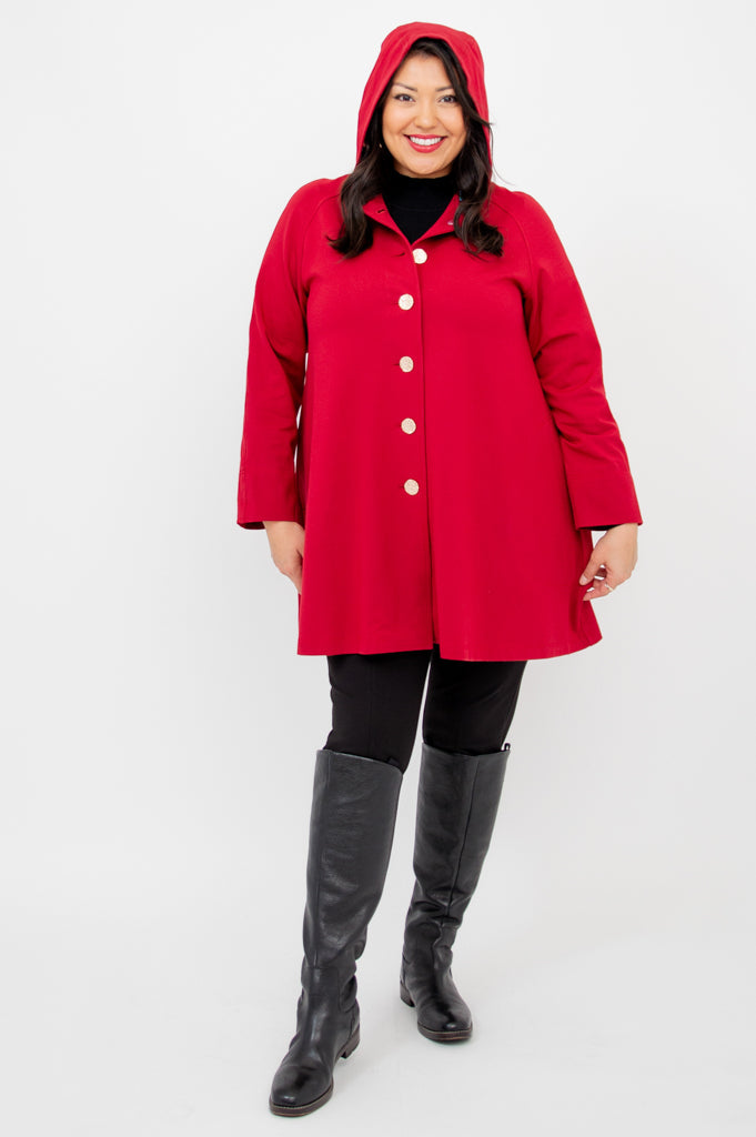 Florence Women's Winter Coat with Faux Fur Collar - Soft Modal Fabric, Elegant Lipstick Red Color - Perfect for Office, Parties & Cold Weather Outfits