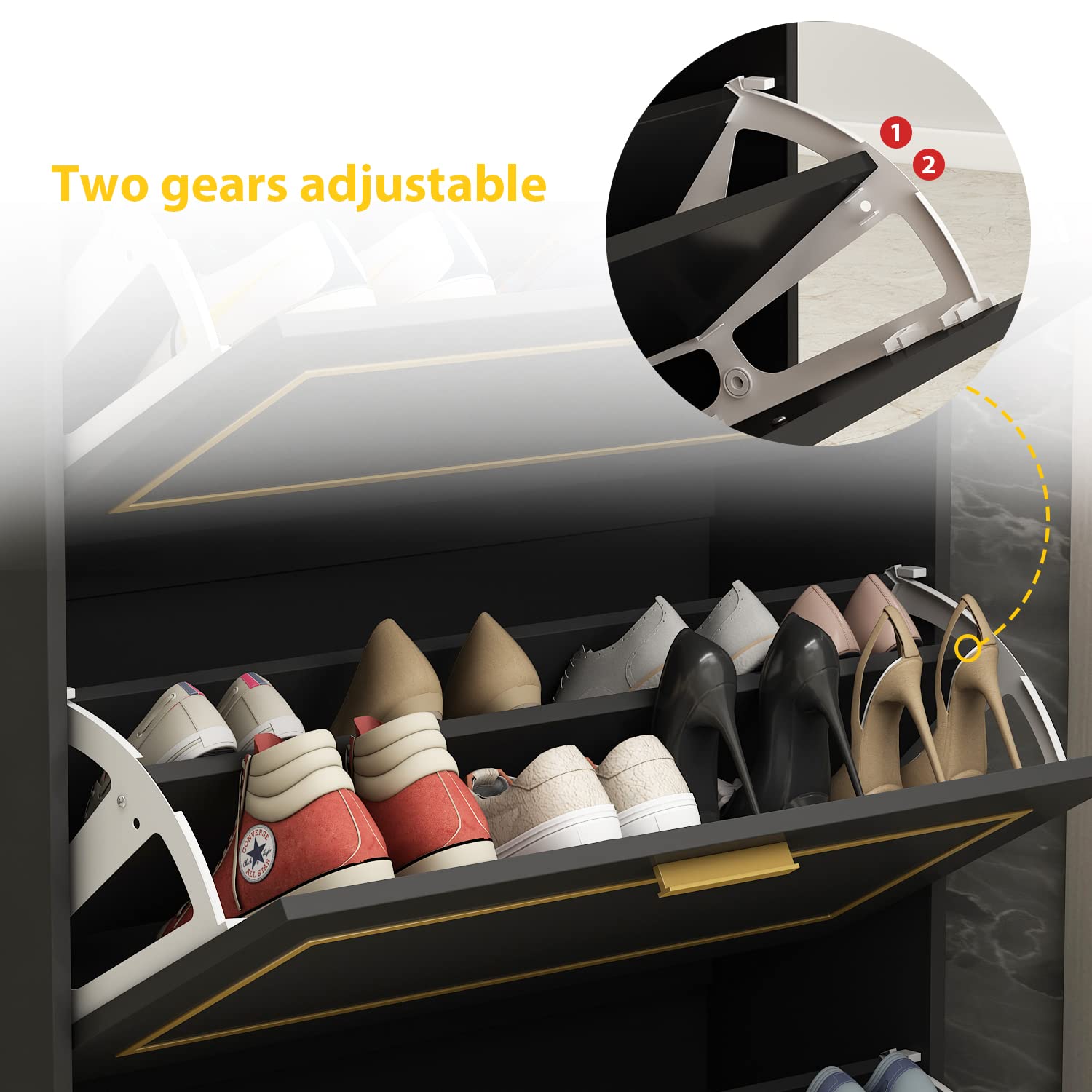 FUFU&GAGA 3-Drawer Shoe Cabinet with Storage Shelf - Modern Entryway Shoe Organizer, Freestanding Shoe Rack for Hallway (Black, 47.2”W x 9.5”D x 47.2”H) - Perfect for Small Spaces & Apartment Living