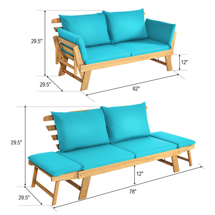 Costway Adjustable Convertible Patio Sofa Daybed with Thick Cushions - Indoor Outdoor Furniture for Garden, Balcony & Backyard Relaxation