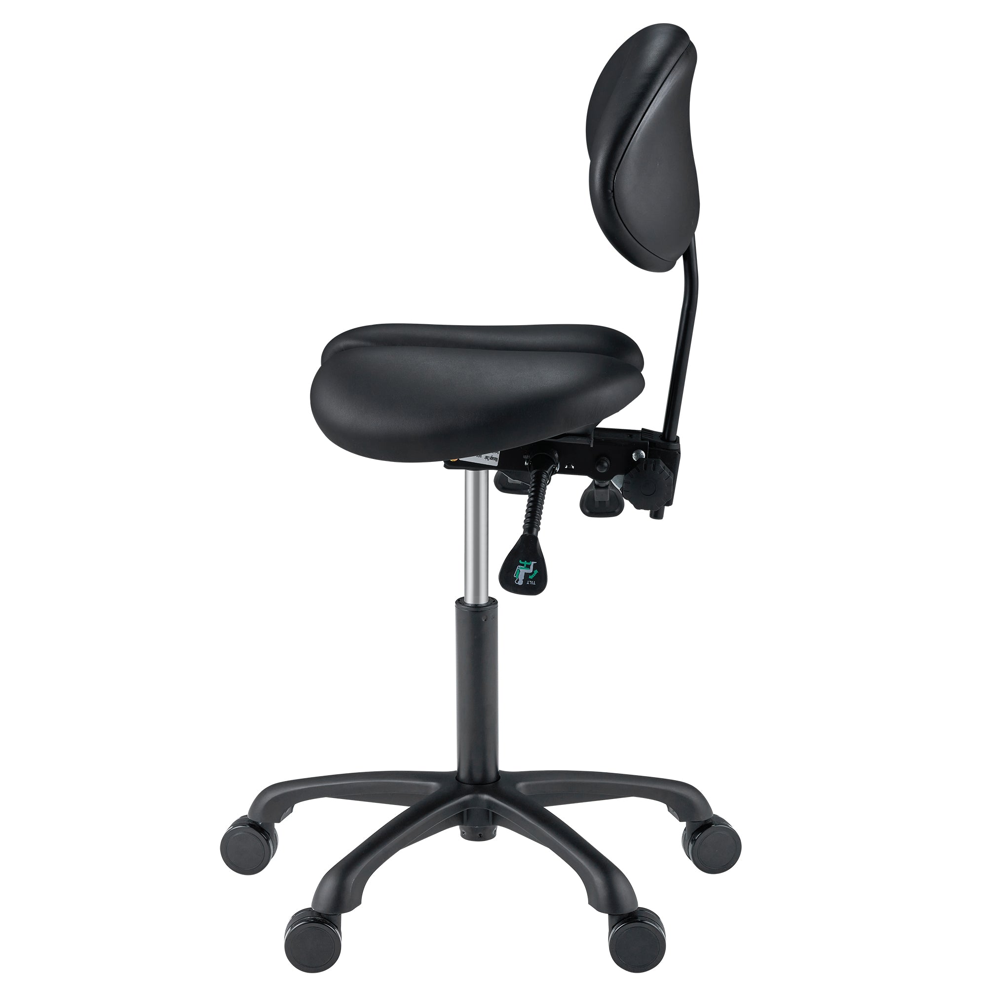 Ergonomic Saddle Stool with Adjustable Height & Tilt - Hydraulic Swivel Rolling Massage Stool for Posture Correction | Split Seat Design with Backrest | Black & Gray Options | Perfect for Massage Therapists, Chiropractors & Office Workers