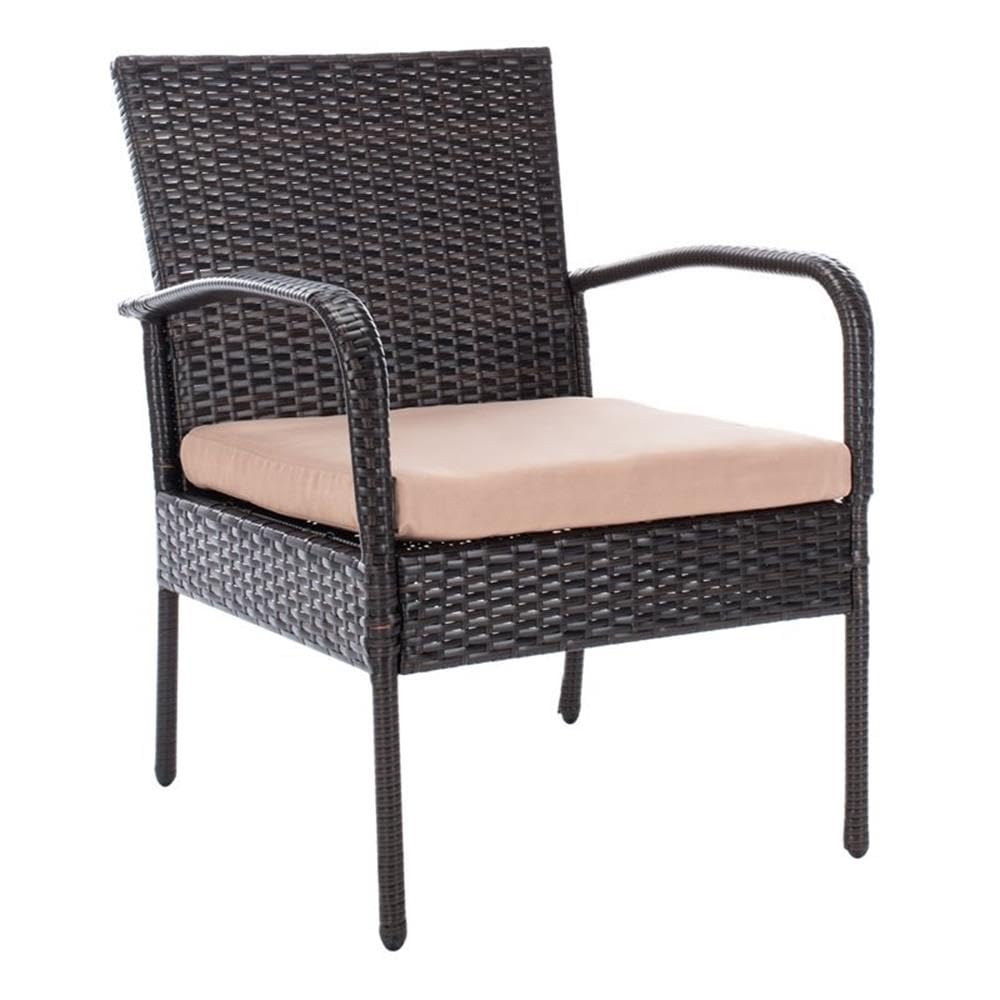 SAFAVIEH Outdoor Collection Moore Brown Rattan/Beige 3-Piece Patio Lounge Set with Cushions & Table (PAT9009B) - Perfect for Garden, Balcony, and Backyard Relaxation