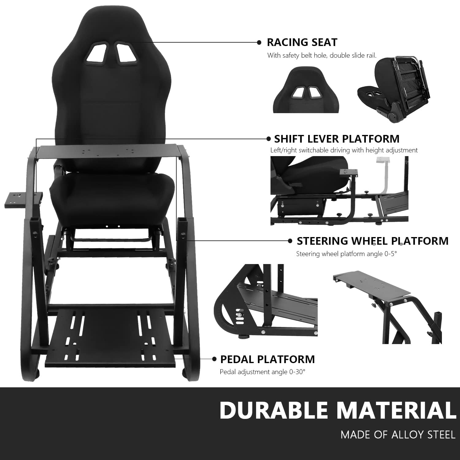 Anman TV/VR Sim Racing Simulator Cockpit - Black Gaming Seat Compatible with Logitech G27/G923/G920 & Thrustmaster T-GT/T248x/T80 | Adjustable Steering Wheel Stand with Installable Monitor Mount | Perfect for Home Racing Setup & Esports Training (Electronics Not Included)