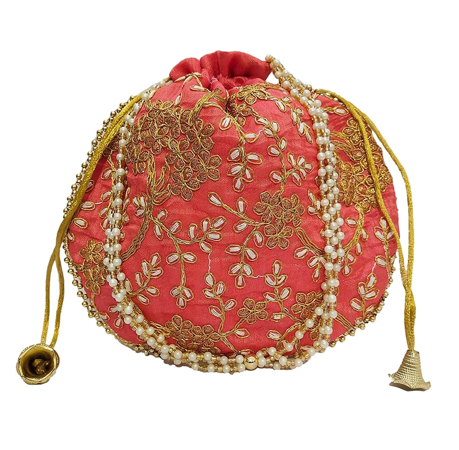Matka Designer Potli Bags for Women - Pack of 2 (Pink & Green) - Elegant Wedding Clutch & Party Purse for Bridal, Festive Occasions and Special Events