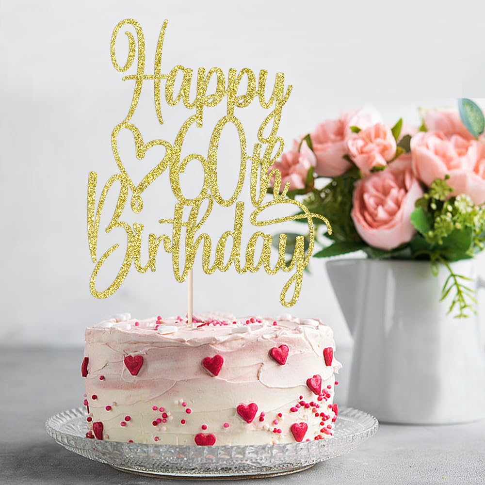 60th Birthday Cake Topper - Gold Glitter 'Cheers to 60 Years' & '60 & Fabulous' Cake Decoration for Anniversary Party | Perfect for 60th Birthday Celebrations, Retirement Parties & Milestone Events
