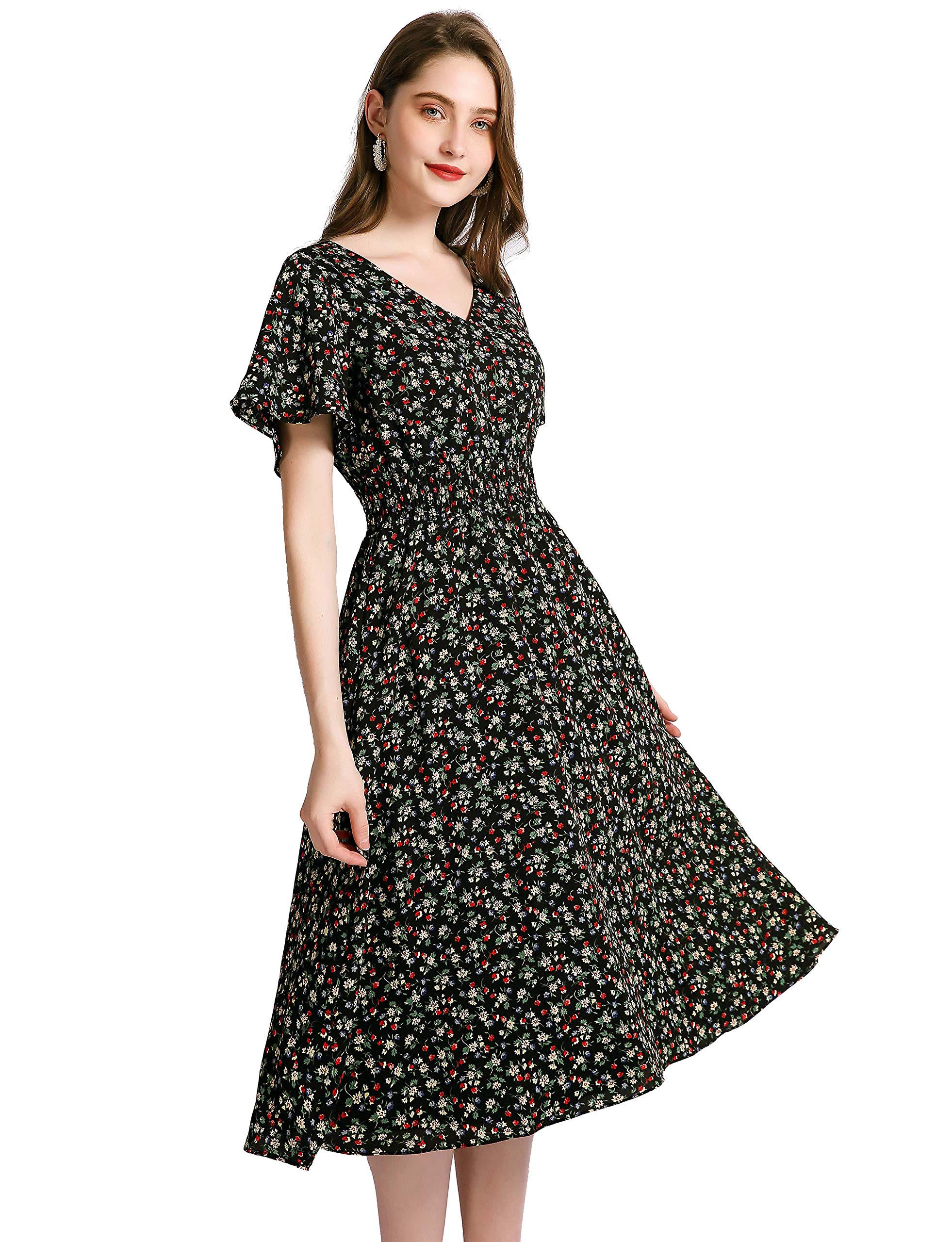 Elegant Chiffon Floral Summer Dress for Women - Stretchy Elastic Waist Beach Sundress | Perfect for Vacation, Pool Party & Casual Outings