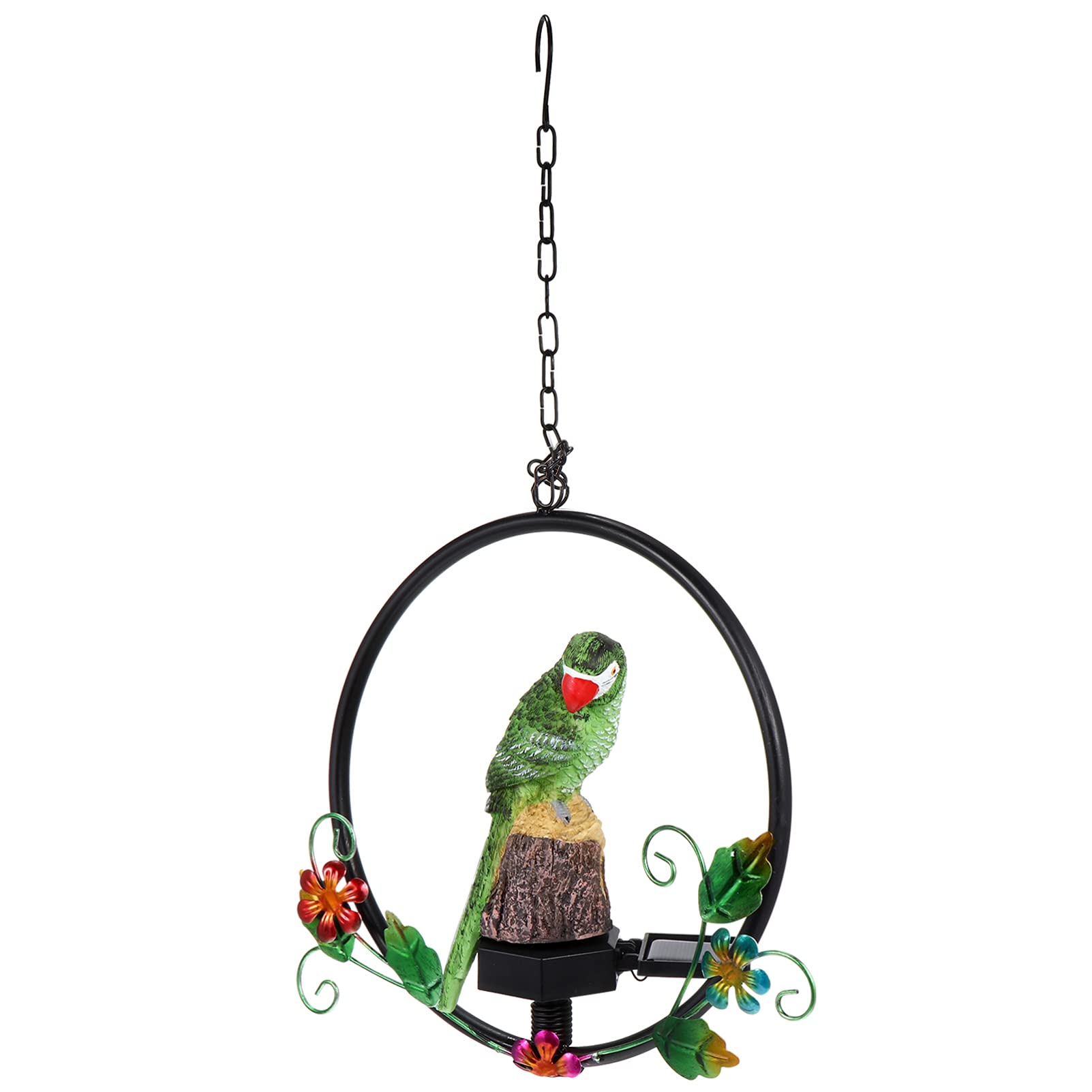 Happyyami Solar LED Parrot Chandelier - Stained Glass Bird Ceiling Pendant Light with Industrial Design for Garden, Patio & Outdoor Decor | Eco-Friendly Night Lighting (Green)