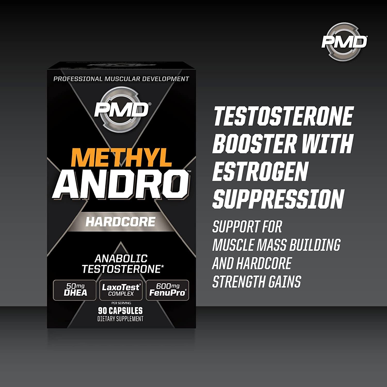 PMD Methyl Andro Hardcore - Testosterone Booster for Lean Muscle Growth & Strength - Weightlifting & Workout Performance Enhancer - 90 Capsules Dietary Supplement - Ideal for Bodybuilding, Fitness Training & Athletic Performance