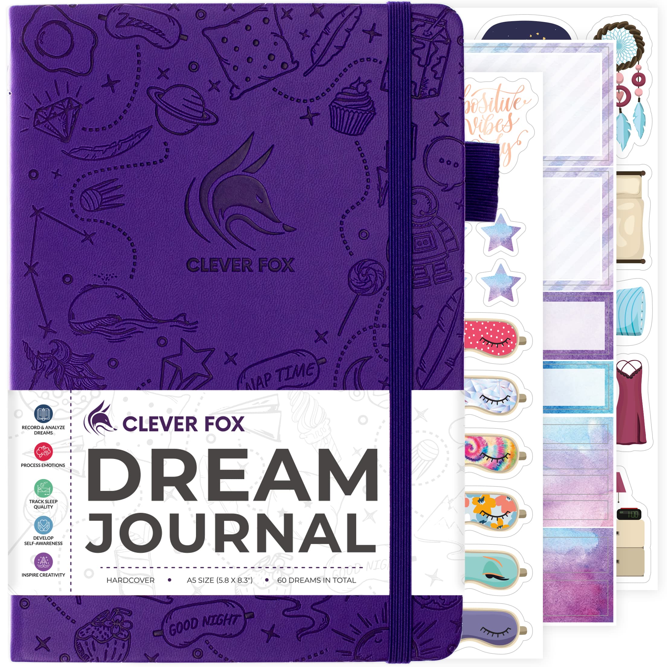 Clever Fox Dream Journal – Guided Dream Diary for Women, Men & Kids – Hardcover Notebook for Recording & Analyzing Dreams – Perfect for Lucid Dreaming, Self-Discovery & Therapy (Purple)
