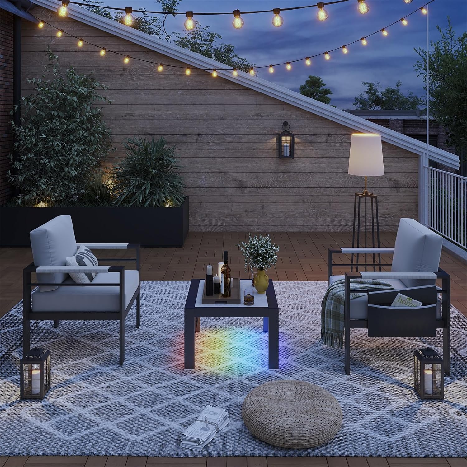 Bestier LED Aluminum Outdoor Side Table Set with Waterproof Olefin Bag - Perfect for Backyard, Balcony, Garden & Poolside Relaxation