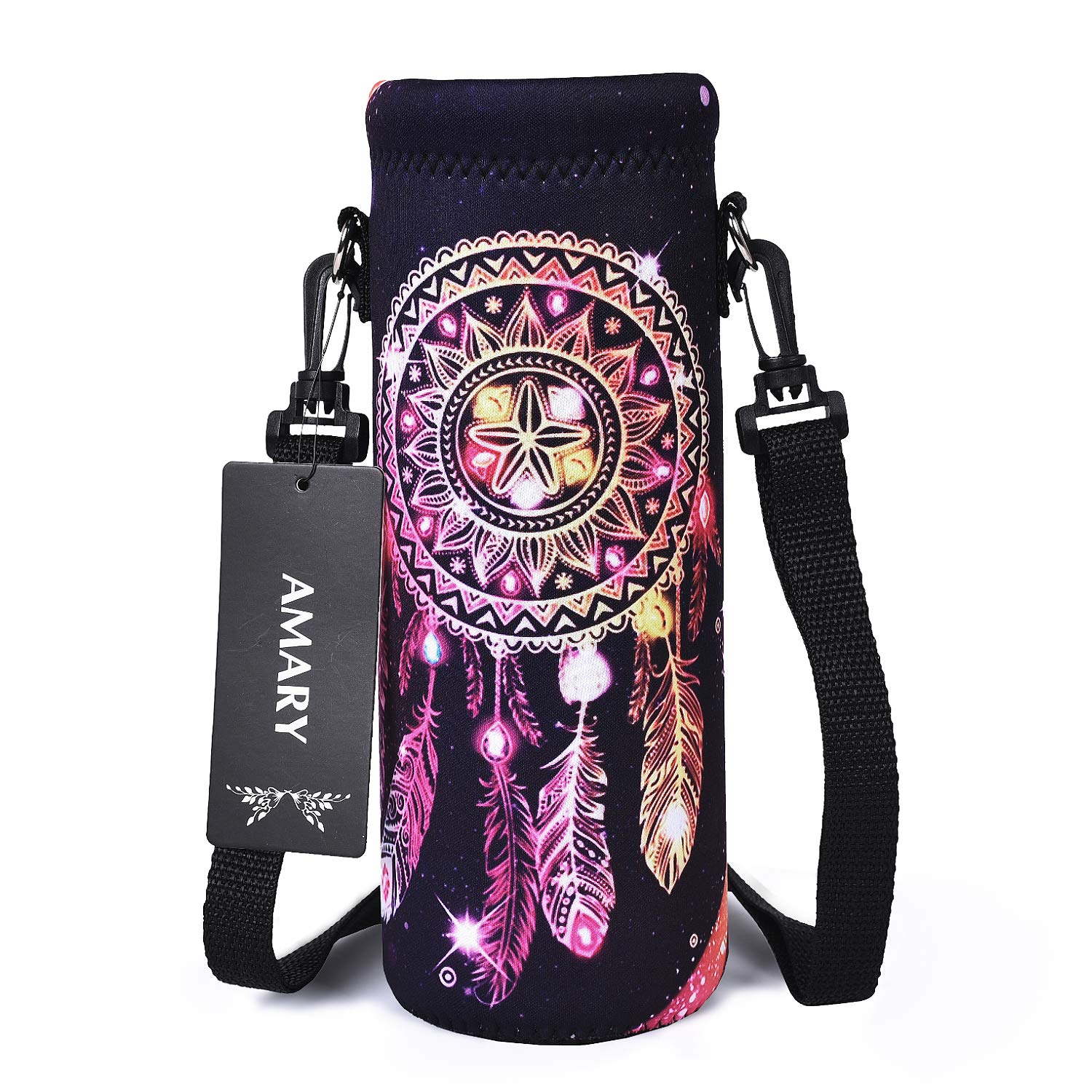 AMARY 1000ML Neoprene Water Bottle Holder with Adjustable Strap - Insulated Carrier for 34oz Stainless Steel, Glass & Plastic Bottles - Perfect for Gym, Hiking, Travel & Outdoor Activities (Dreamcatcher Design)