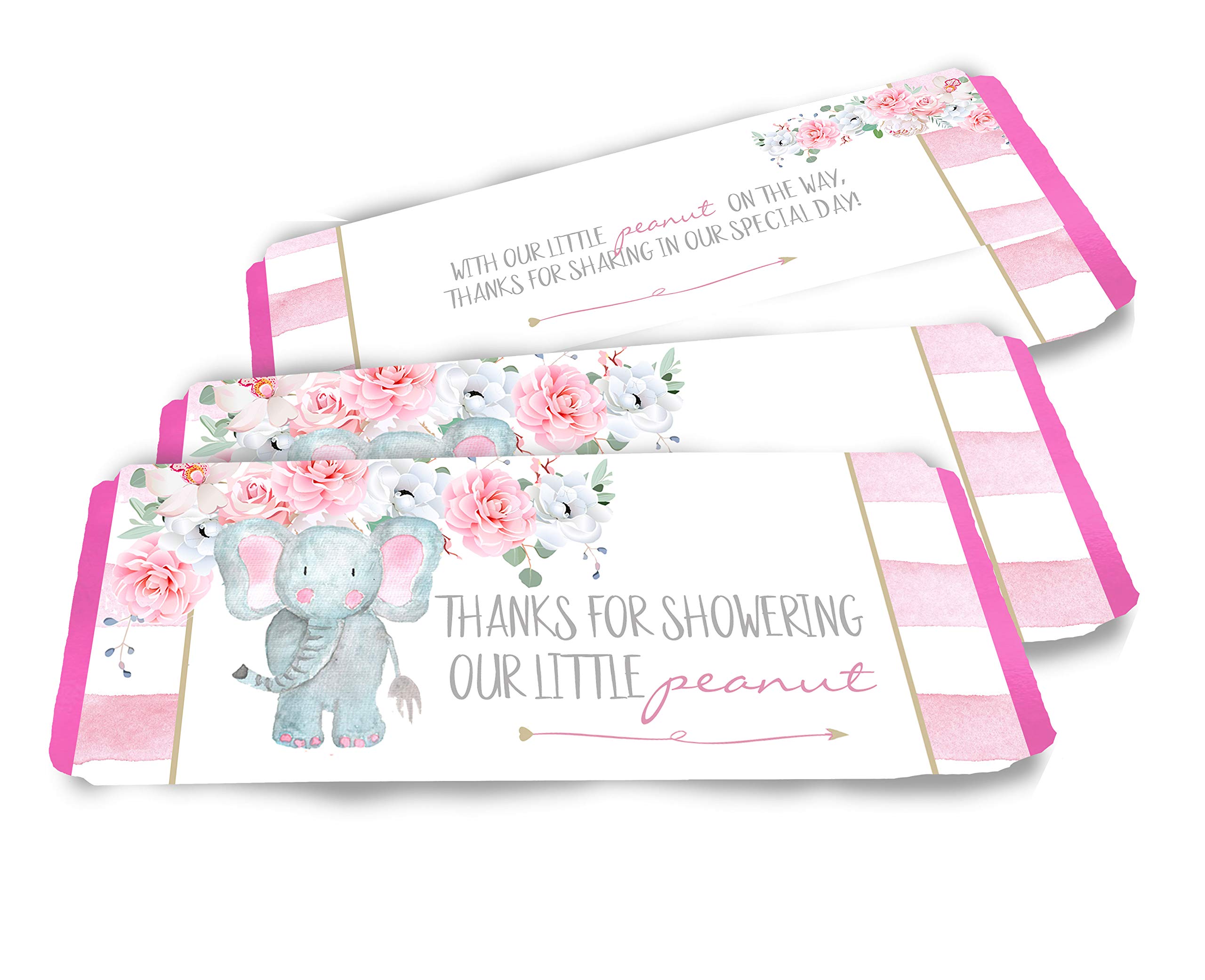 Elephant Baby Shower Favors & Birthday Party Decorations - Set of 20 Pink Foil Candy Bar Wrappers - Perfect for Baby Showers, Birthday Parties & Candy Buffets
