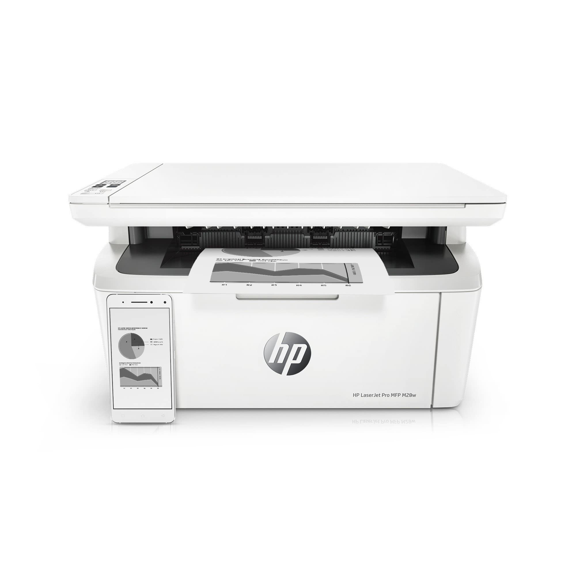 HP LaserJet Pro M28W Wireless All-in-One Monochrome Laser Printer with Ethernet | Fast Printing up to 18/19 ppm | Print, Scan, Copy Functions | Auto-On/Off | White | Ideal for Home Office & Small Business Use